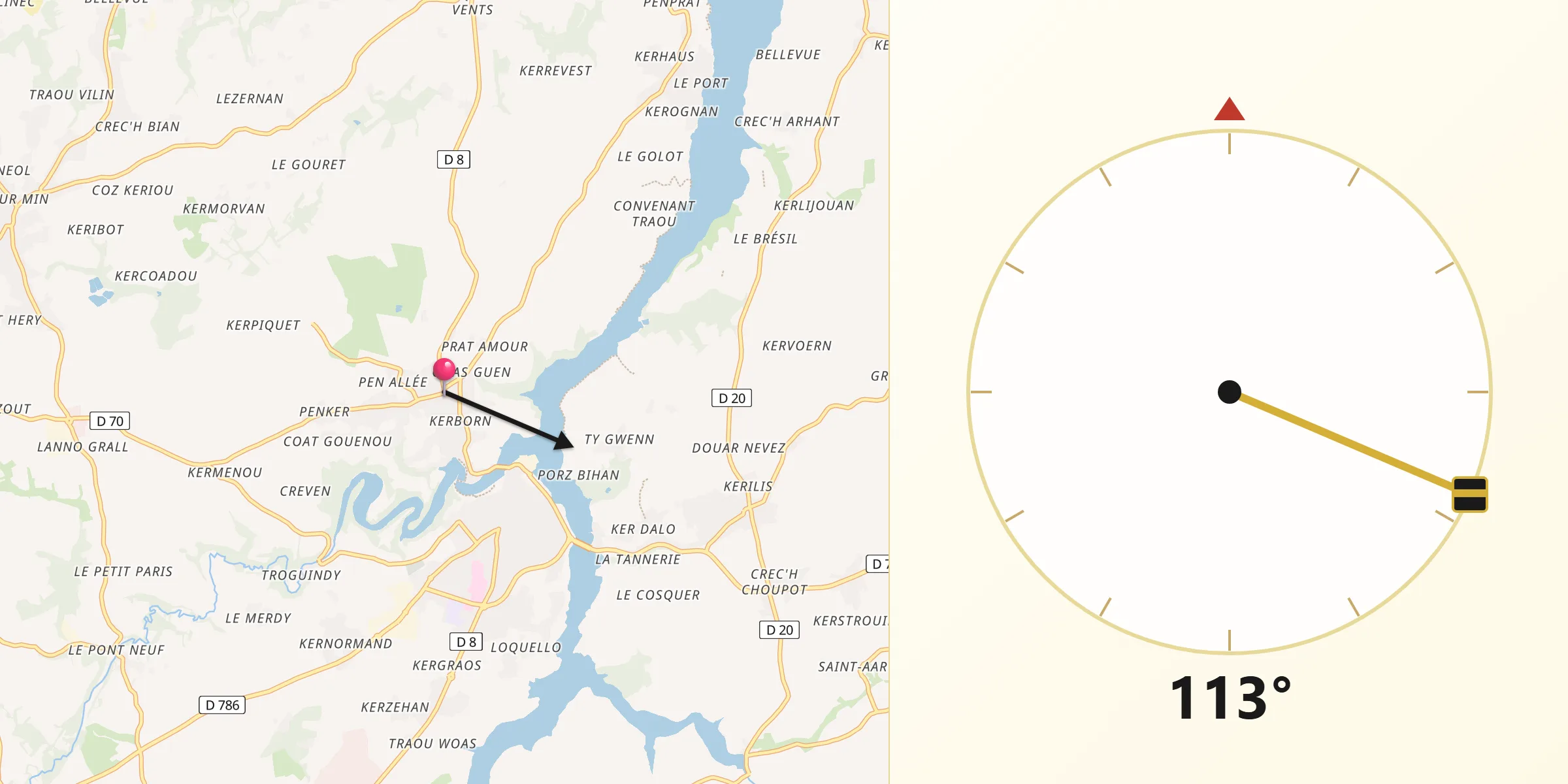 Direction vers la Qibla depuis Plouguiel