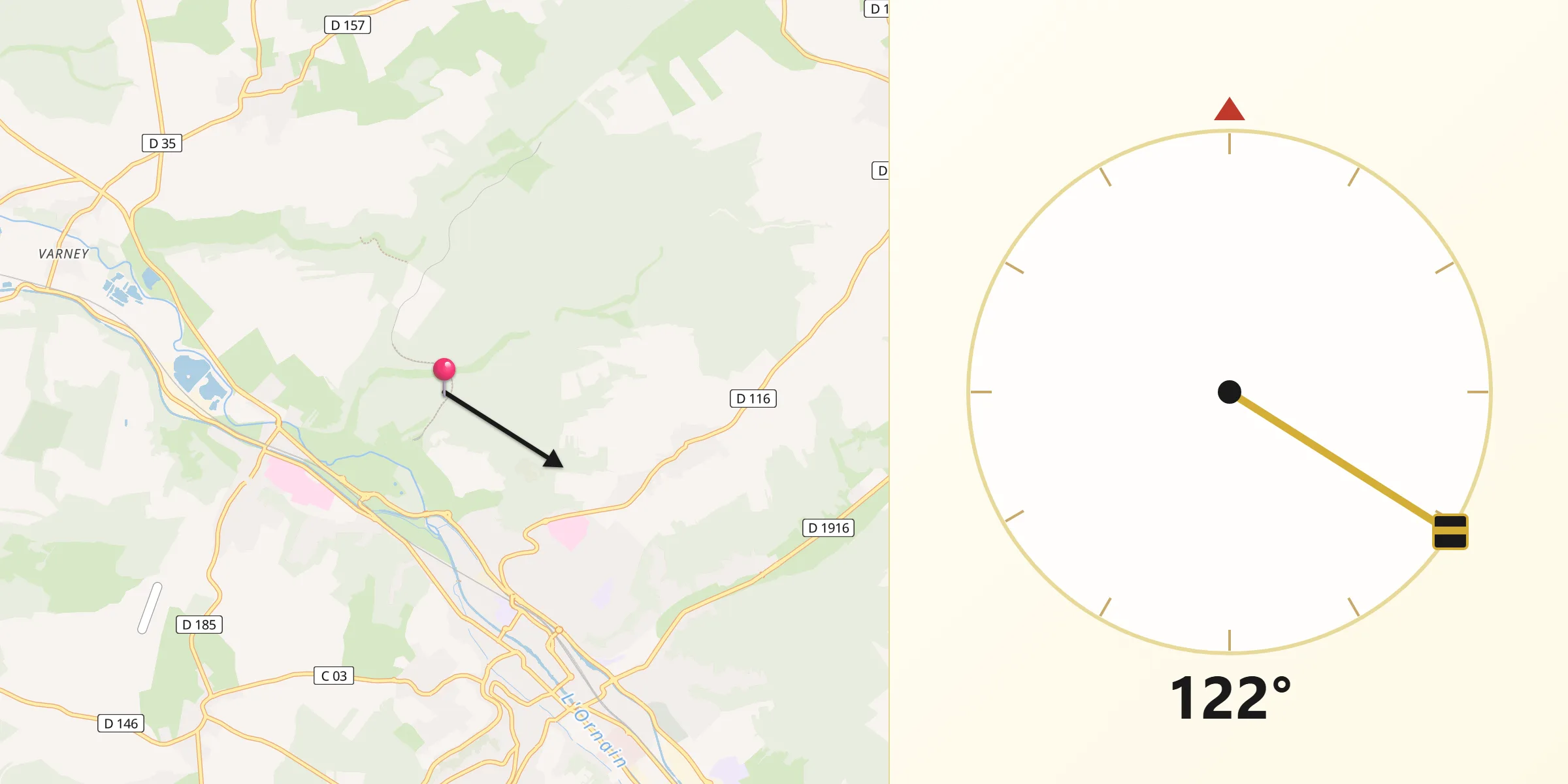 Direction vers la Qibla depuis Behonne