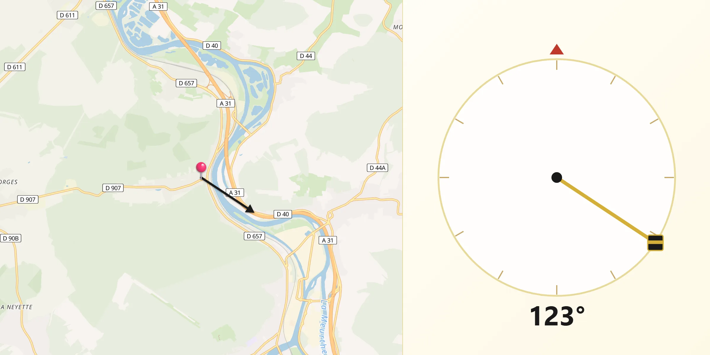 Direction vers la Qibla depuis Marbache
