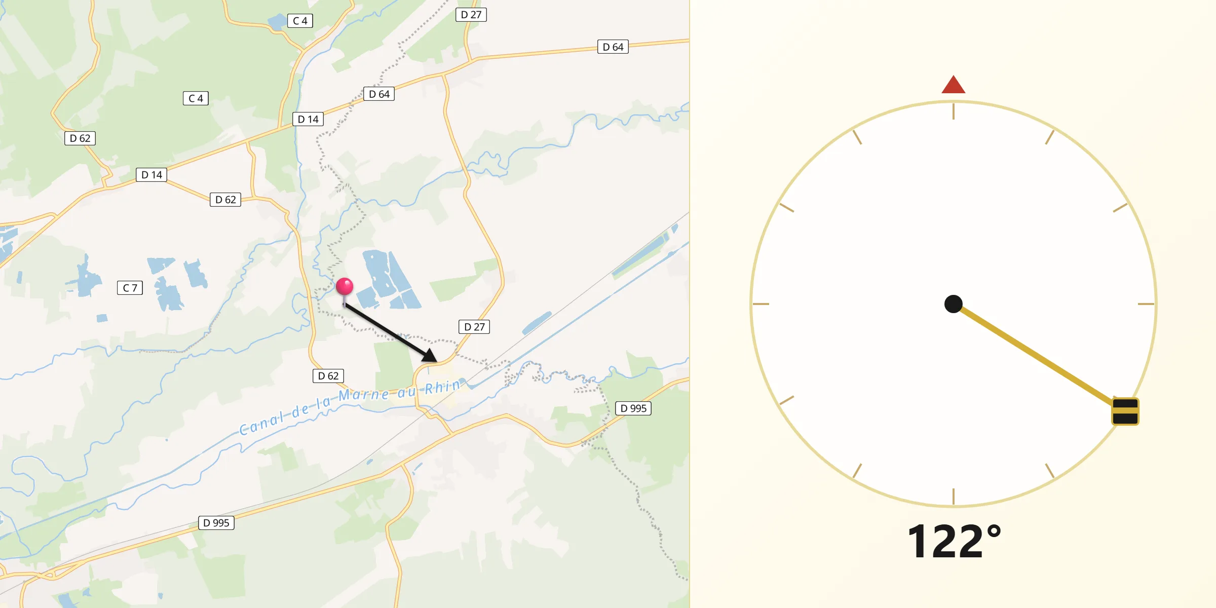 Direction vers la Qibla depuis Remennecourt