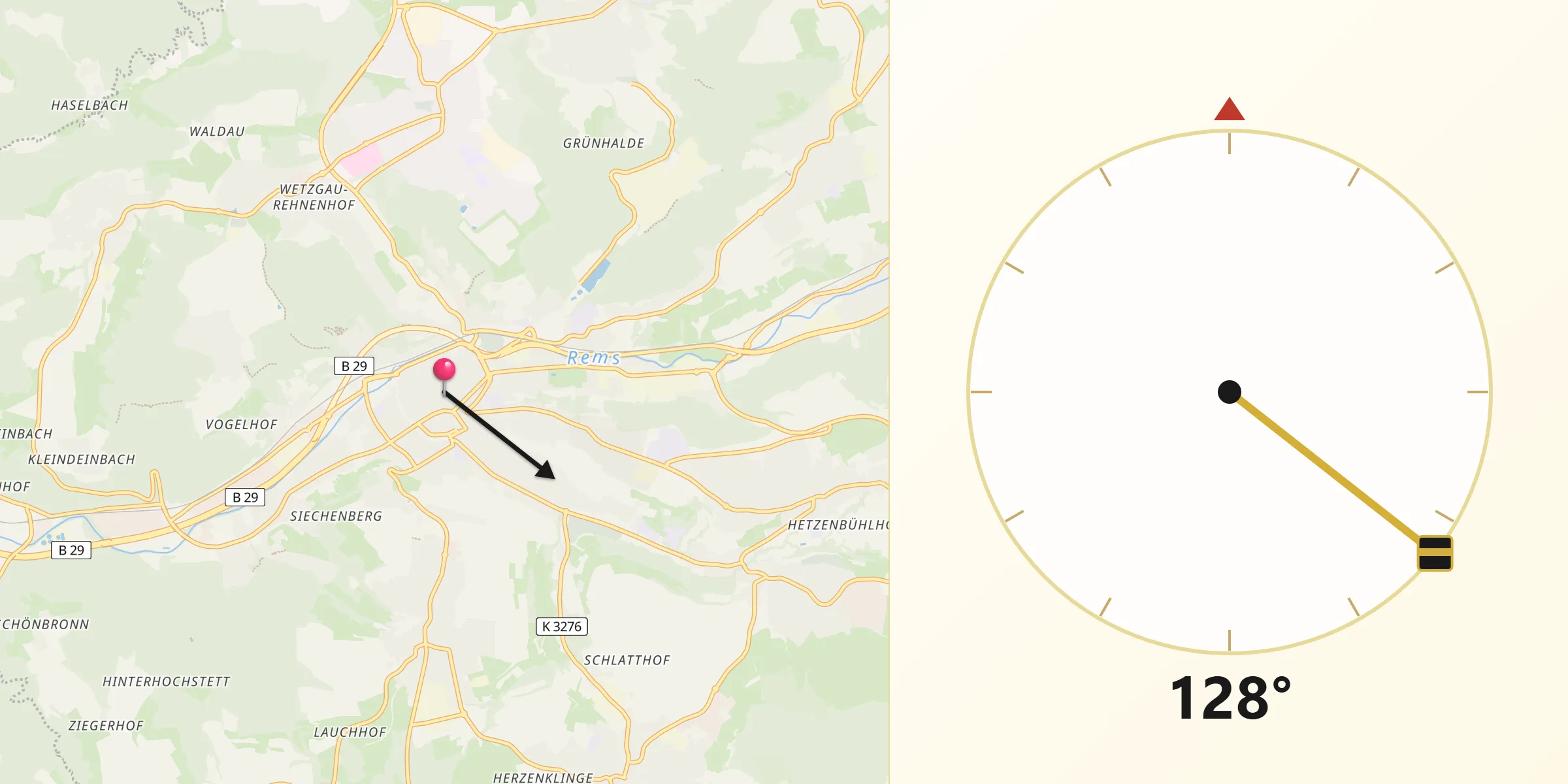 Qibla-Richtung von Schwäbisch Gmünd