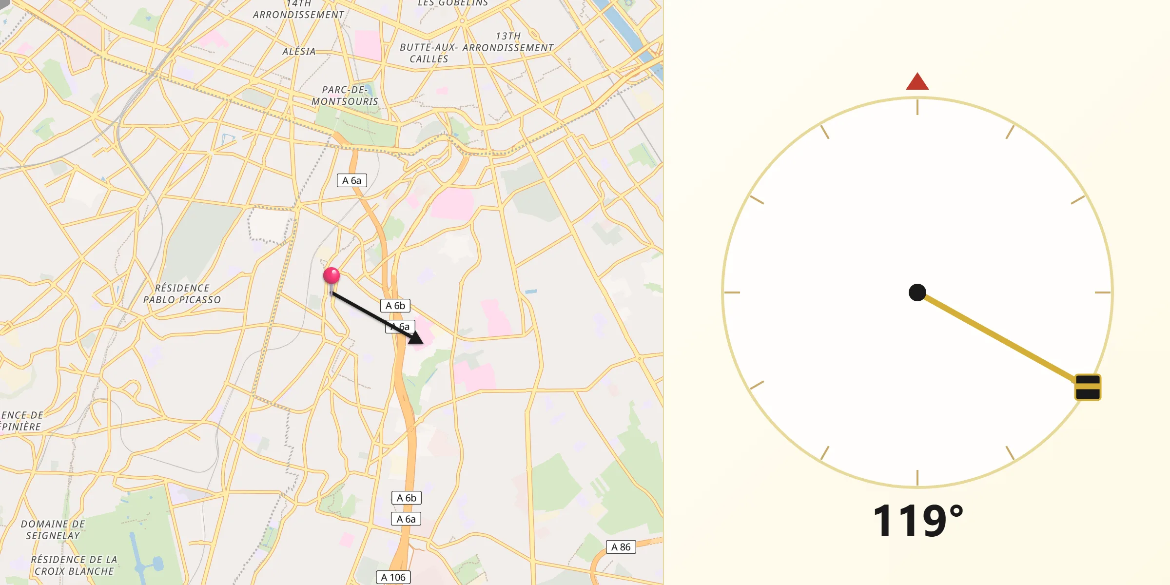 Direction vers la Qibla depuis Arcueil