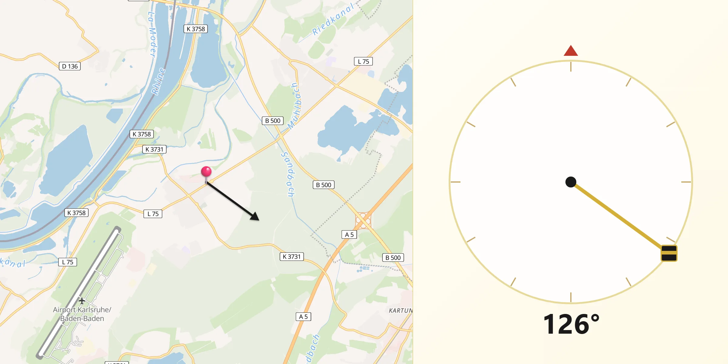 Qibla-Richtung von Hügelsheim