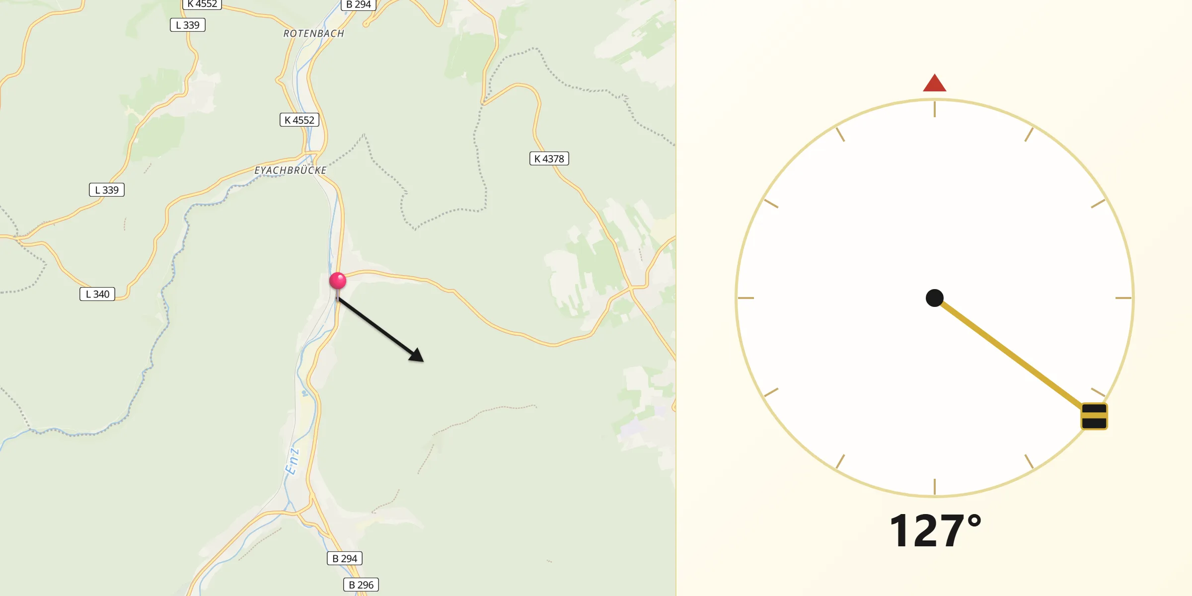Qibla-Richtung von Höfen an der Enz
