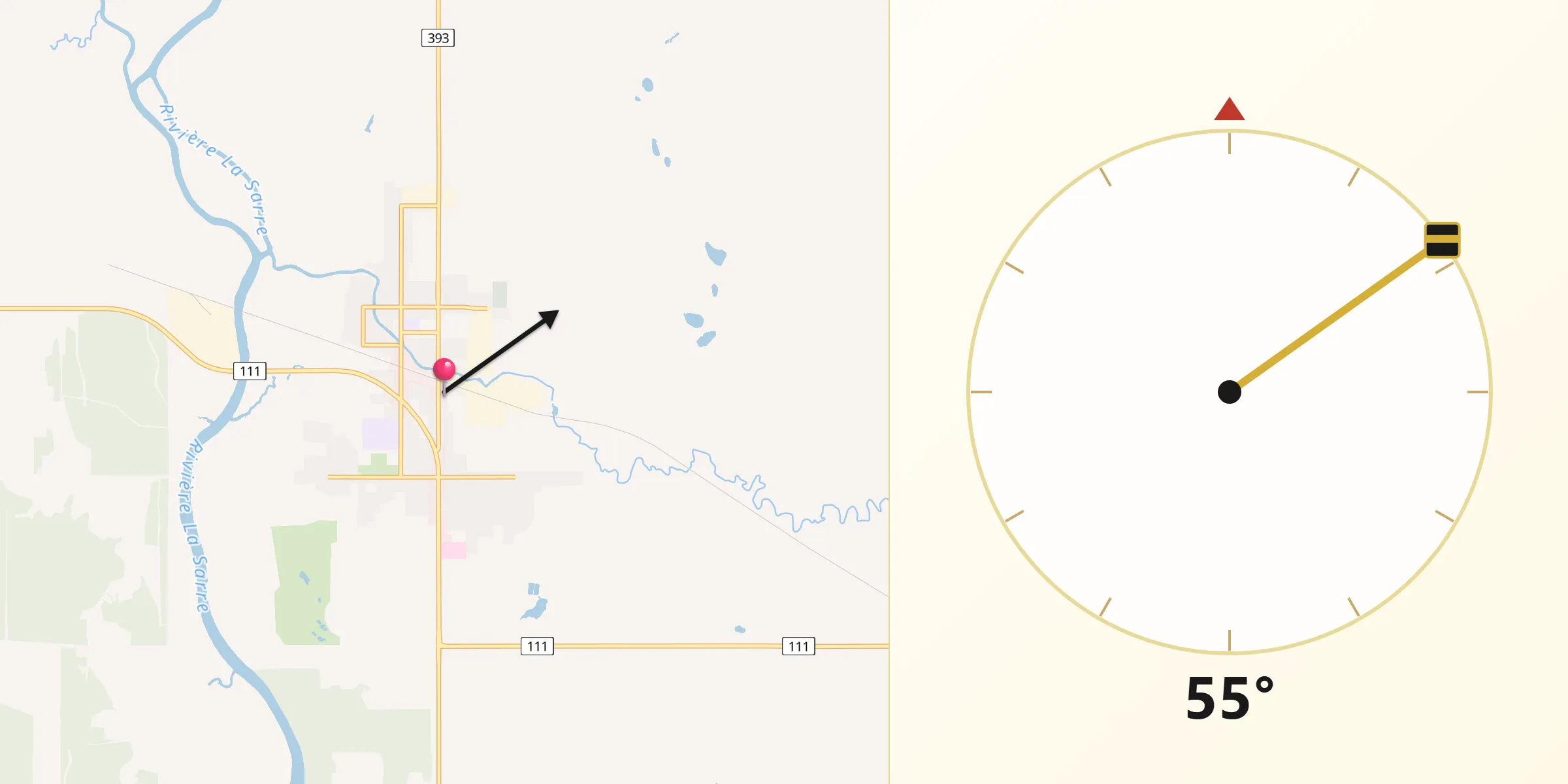 Qibla Direction from La Sarre