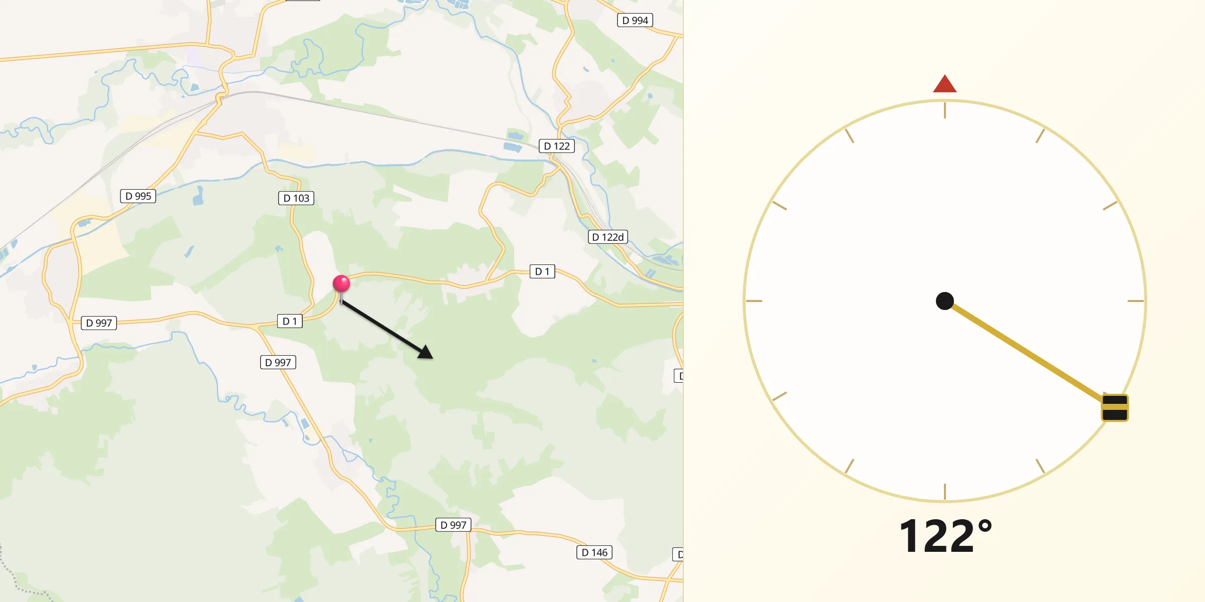 Direction vers la Qibla depuis Vassincourt
