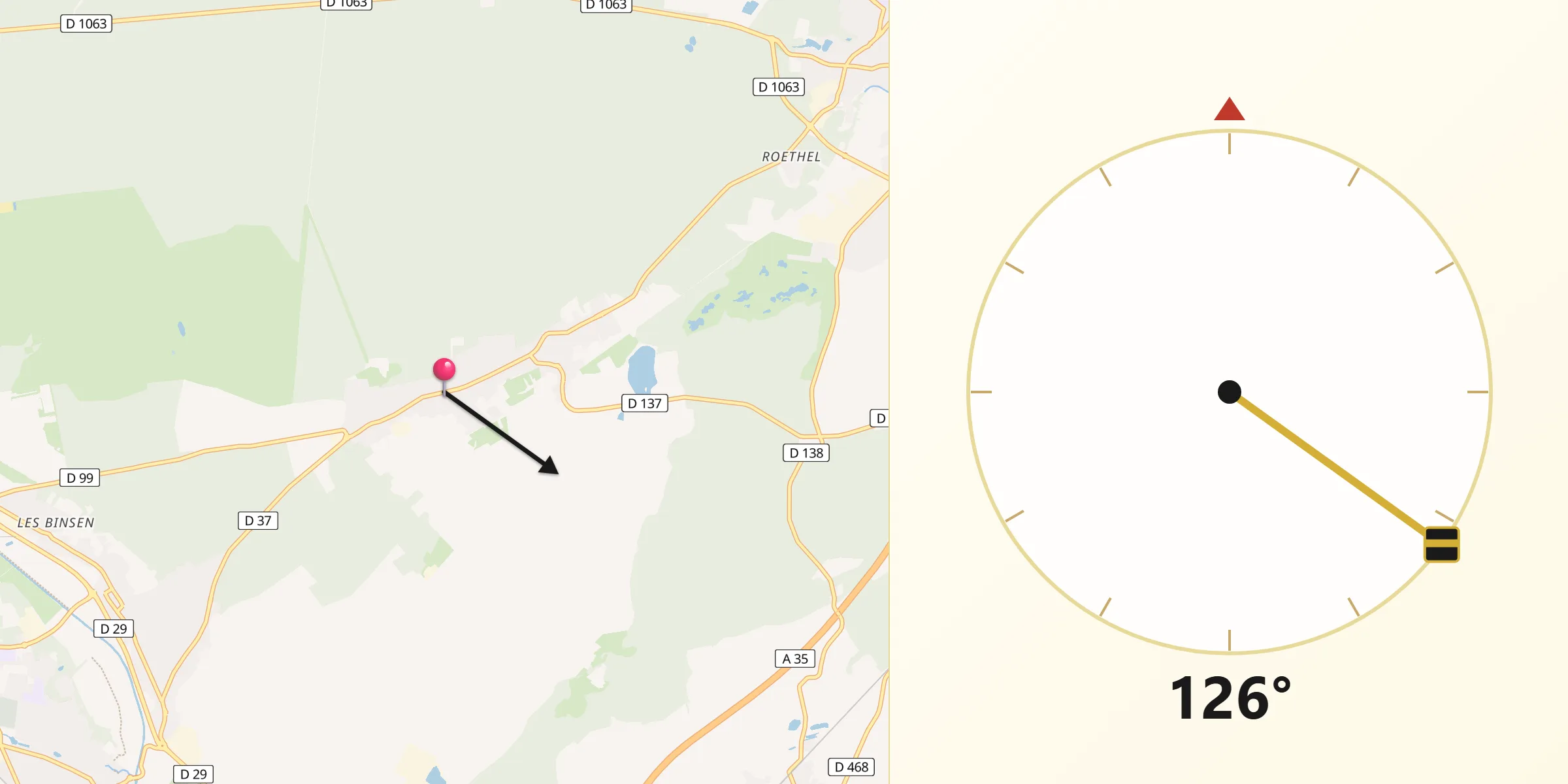 Direction vers la Qibla depuis Schirrhein