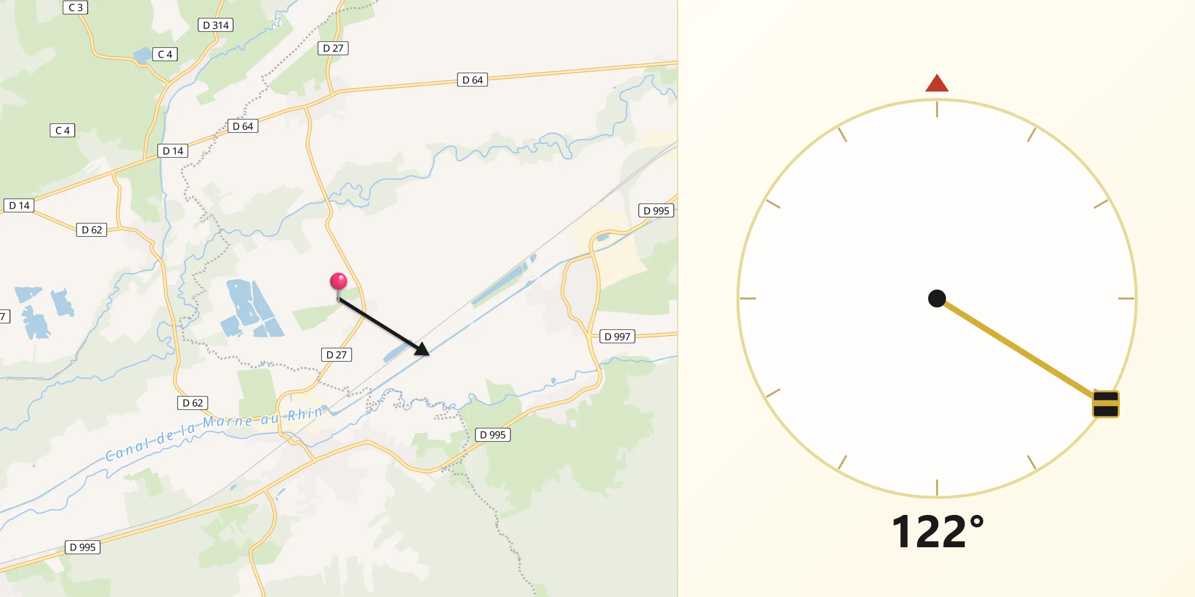 Direction vers la Qibla depuis Contrisson