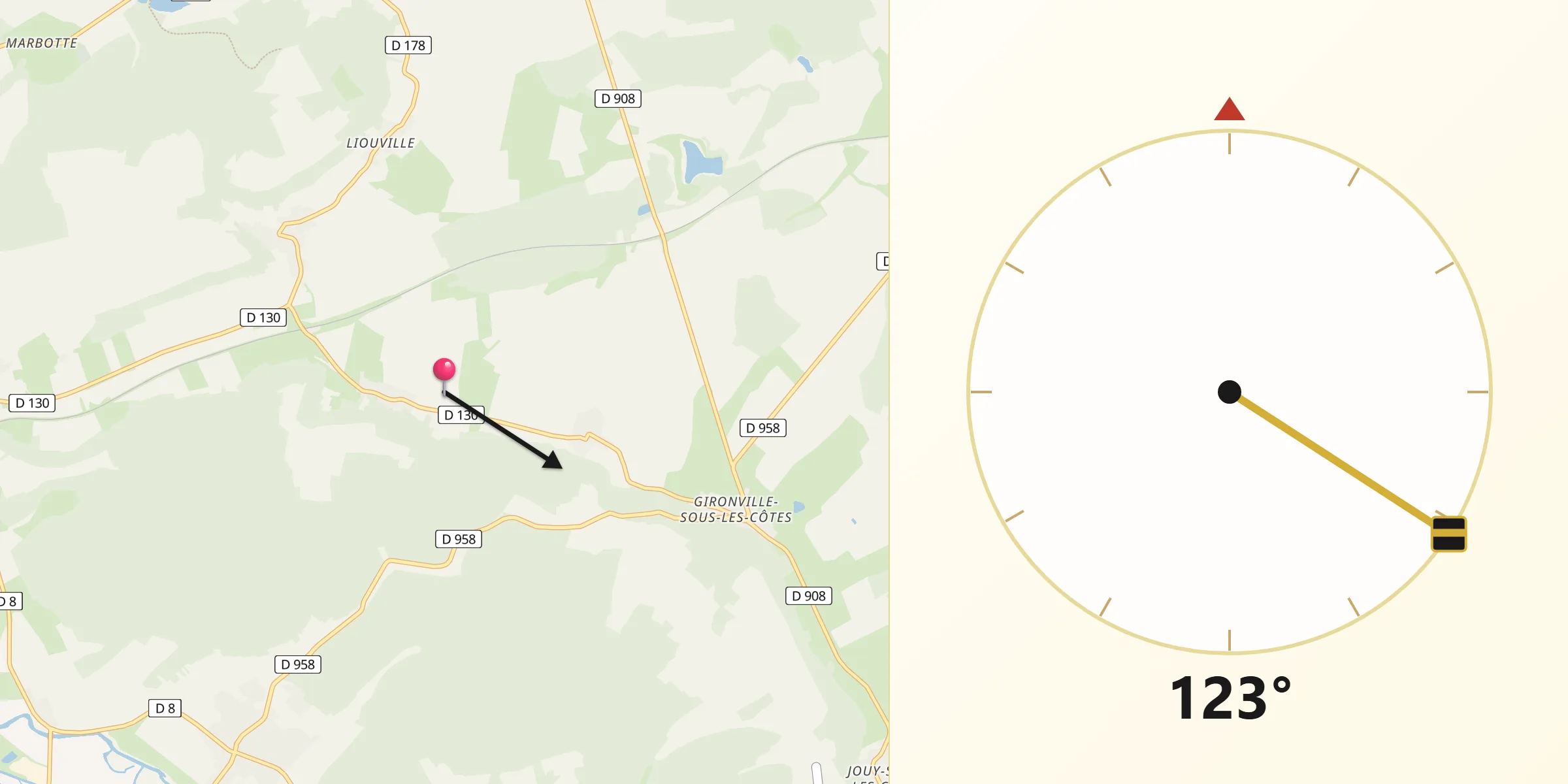 Direction vers la Qibla depuis Frémeréville-sous-les-Côtes