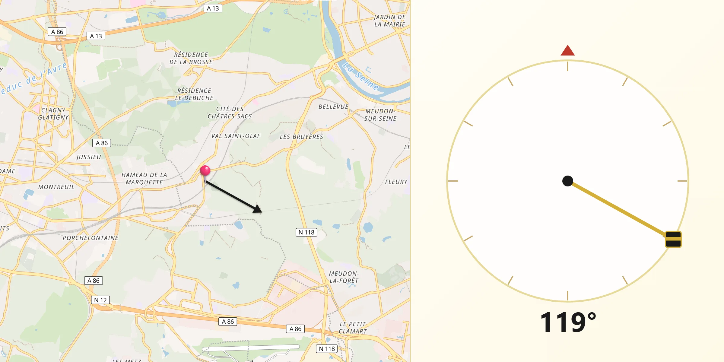 Direction vers la Qibla depuis Chaville
