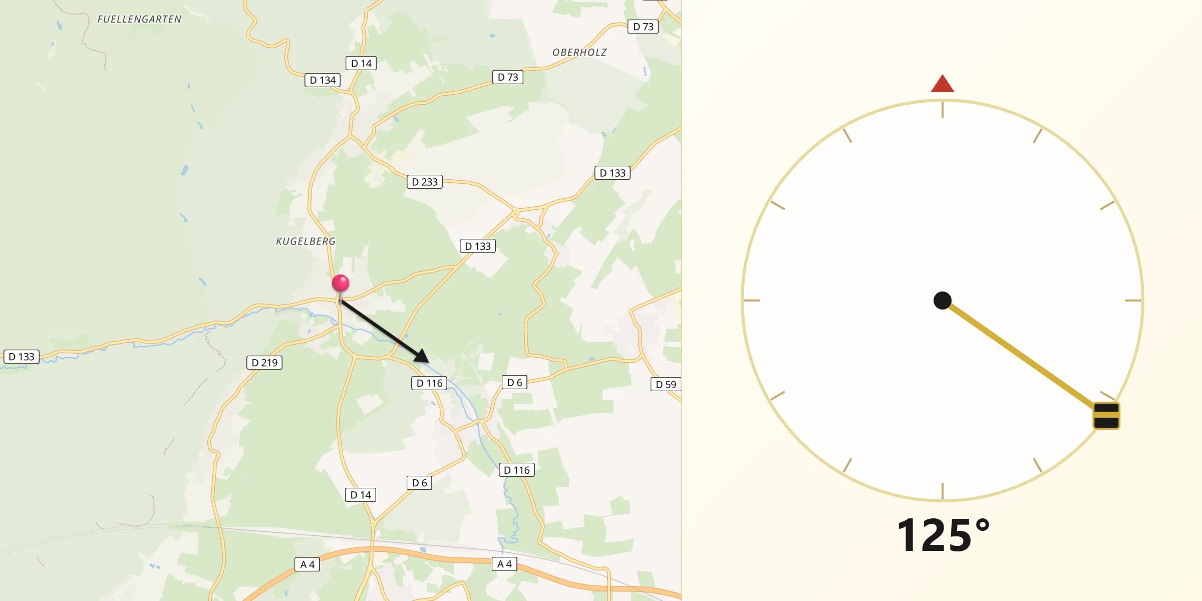 Direction vers la Qibla depuis Dossenheim-sur-Zinsel