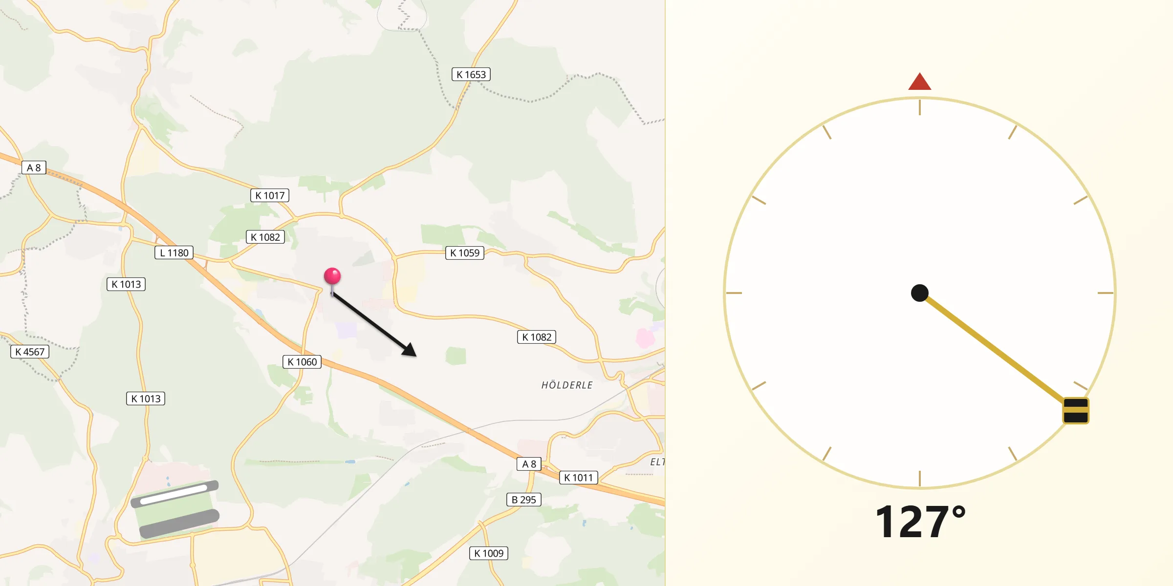 Qibla-Richtung von Rutesheim