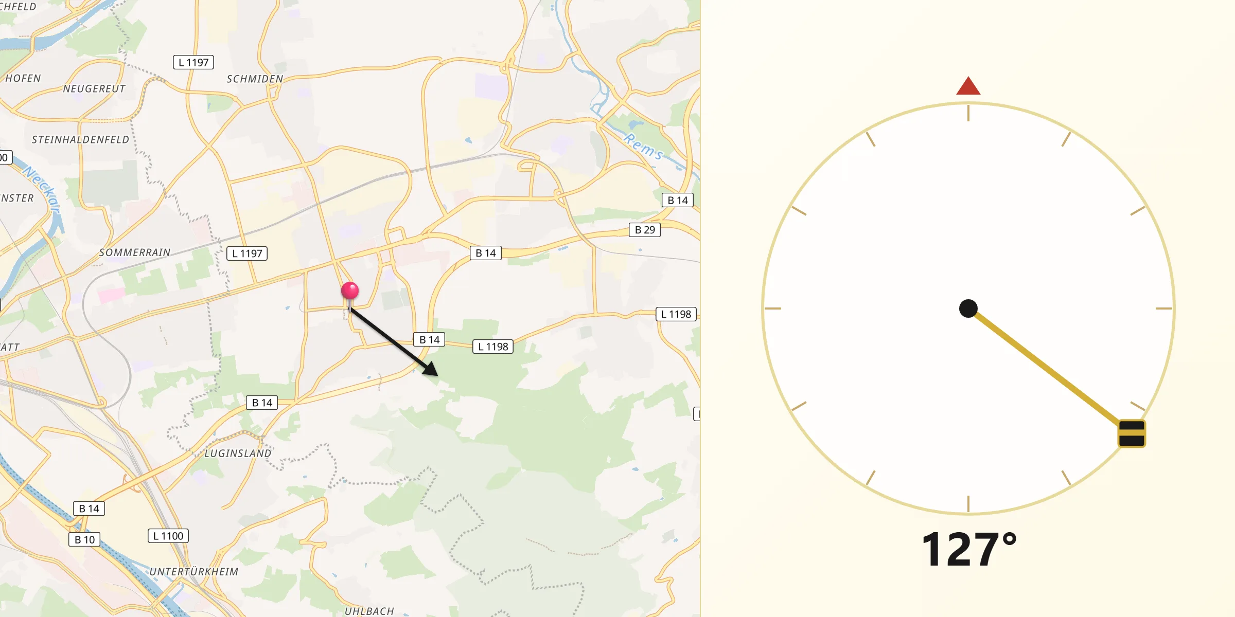 Qibla-Richtung von Fellbach
