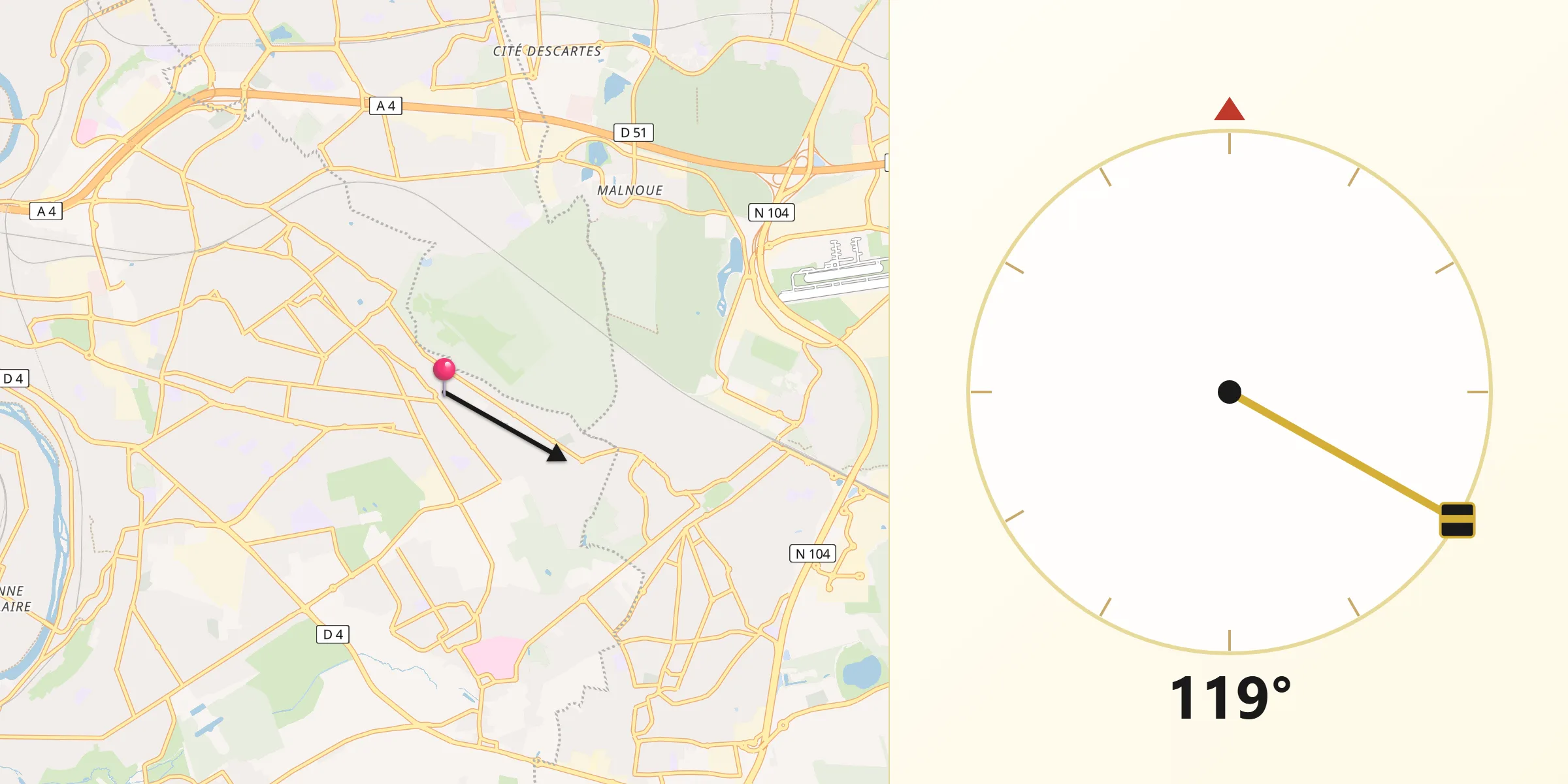 Direction vers la Qibla depuis Le Plessis-Trévise