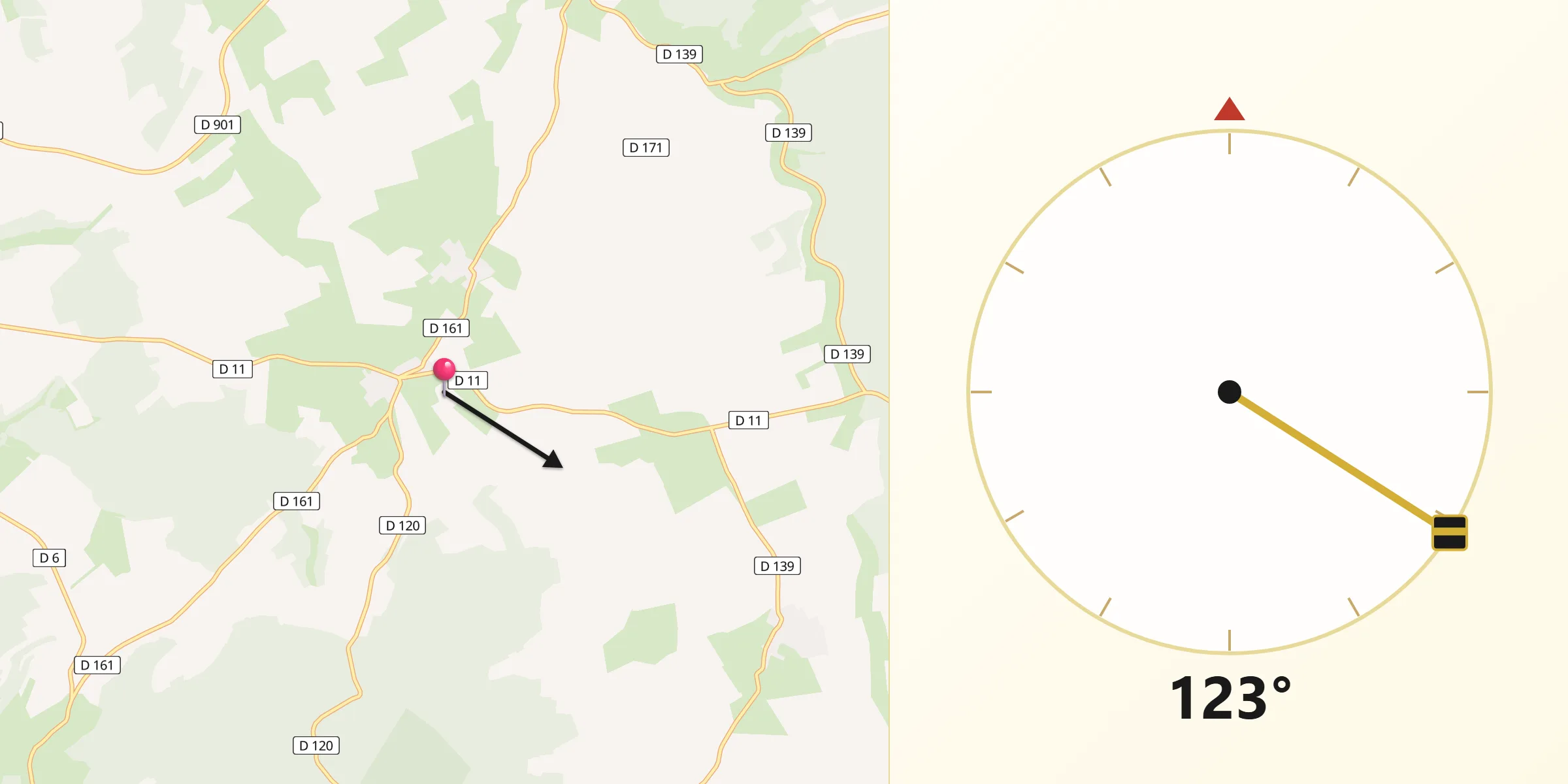 Direction vers la Qibla depuis Lignières-sur-Aire