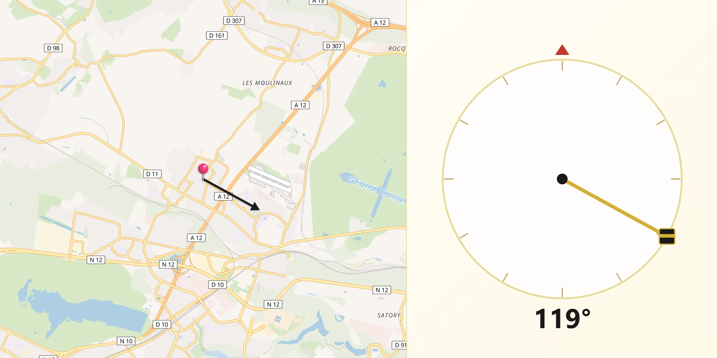 Direction vers la Qibla depuis Fontenay-le-Fleury