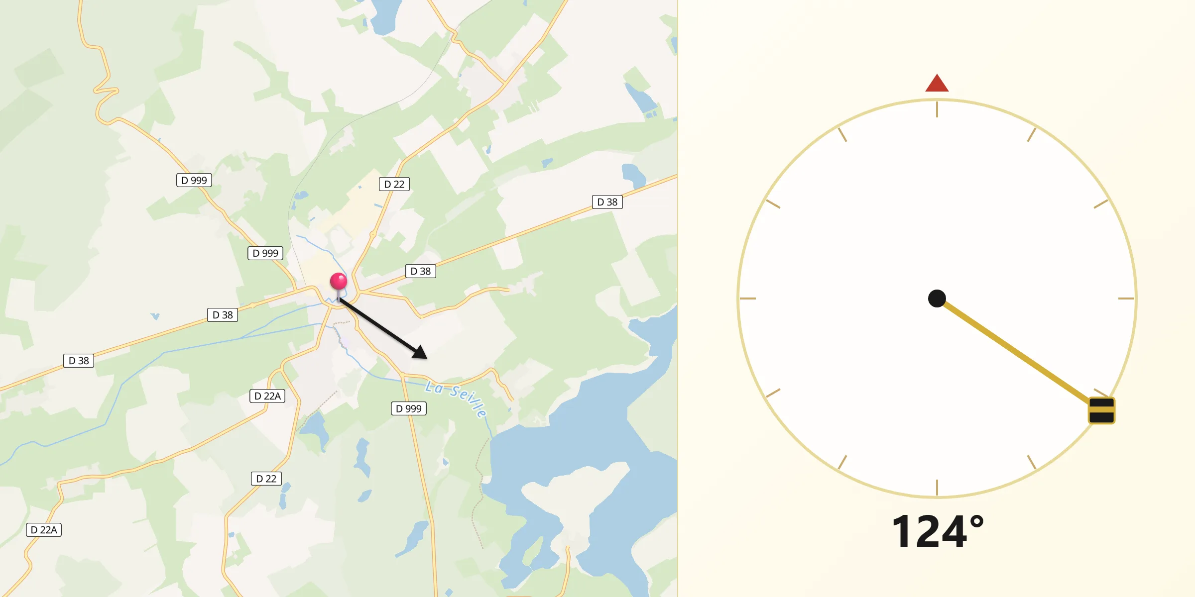 Direction vers la Qibla depuis Dieuze