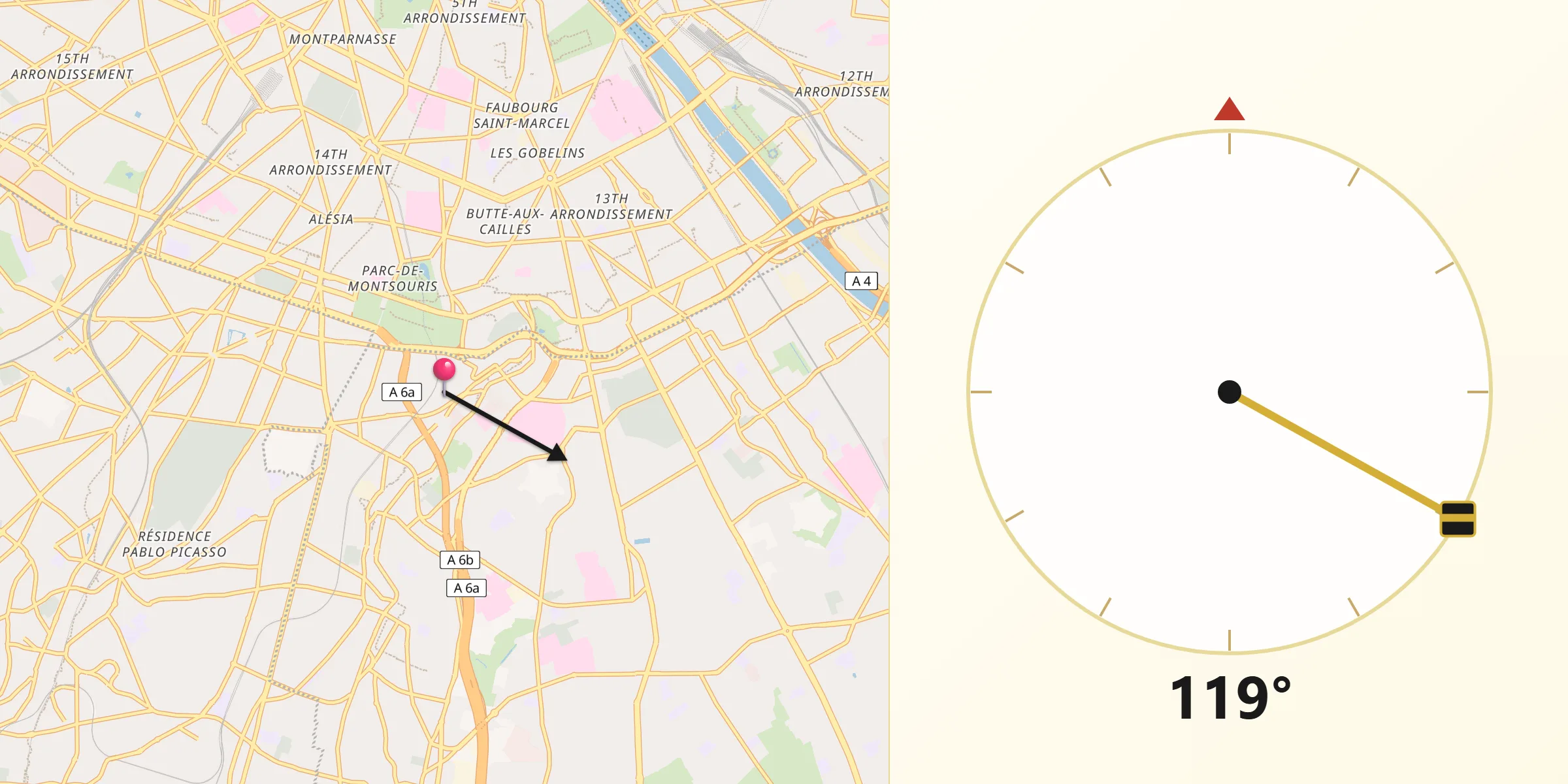 Direction vers la Qibla depuis Gentilly