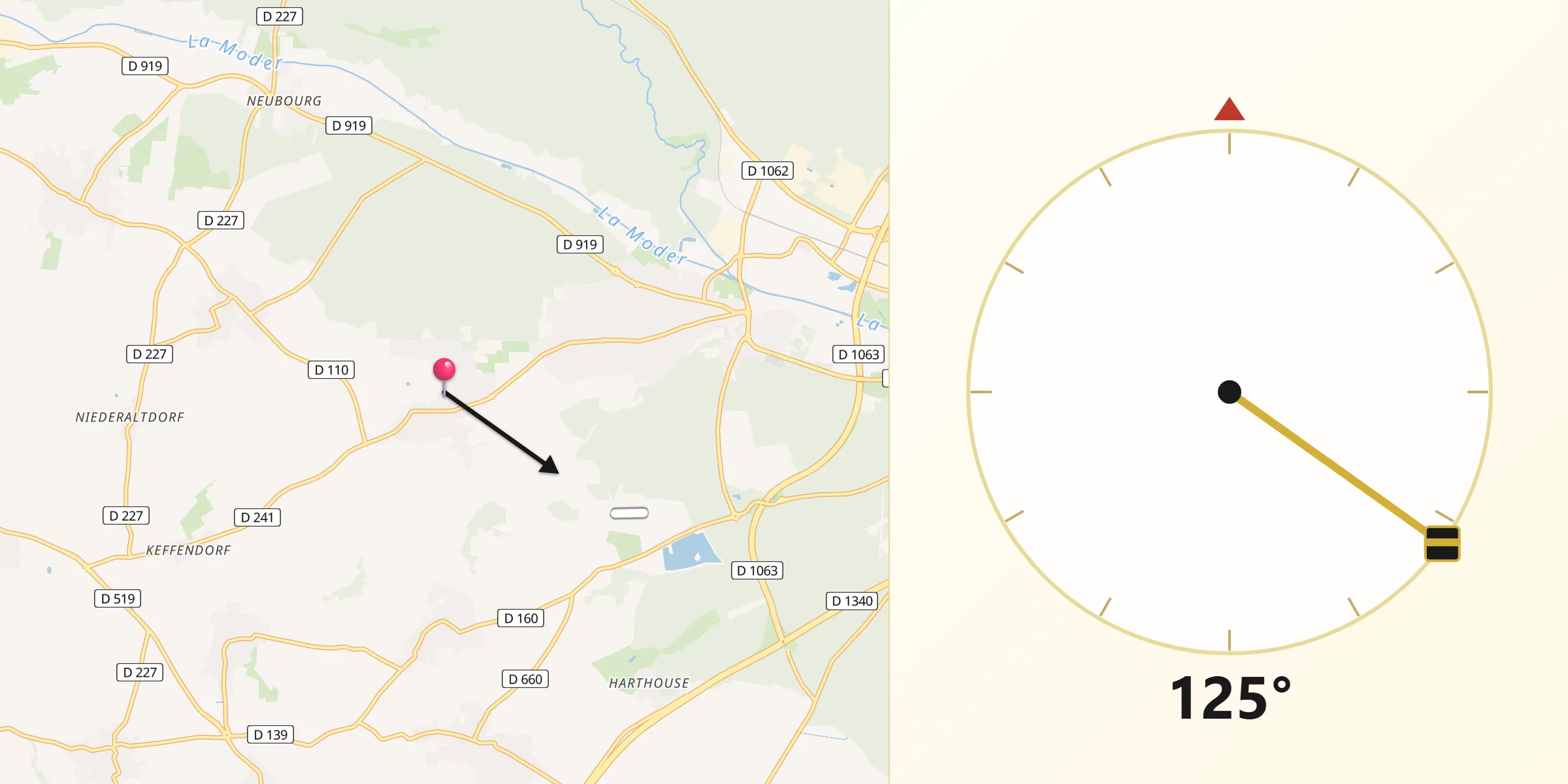 Direction vers la Qibla depuis Ohlungen