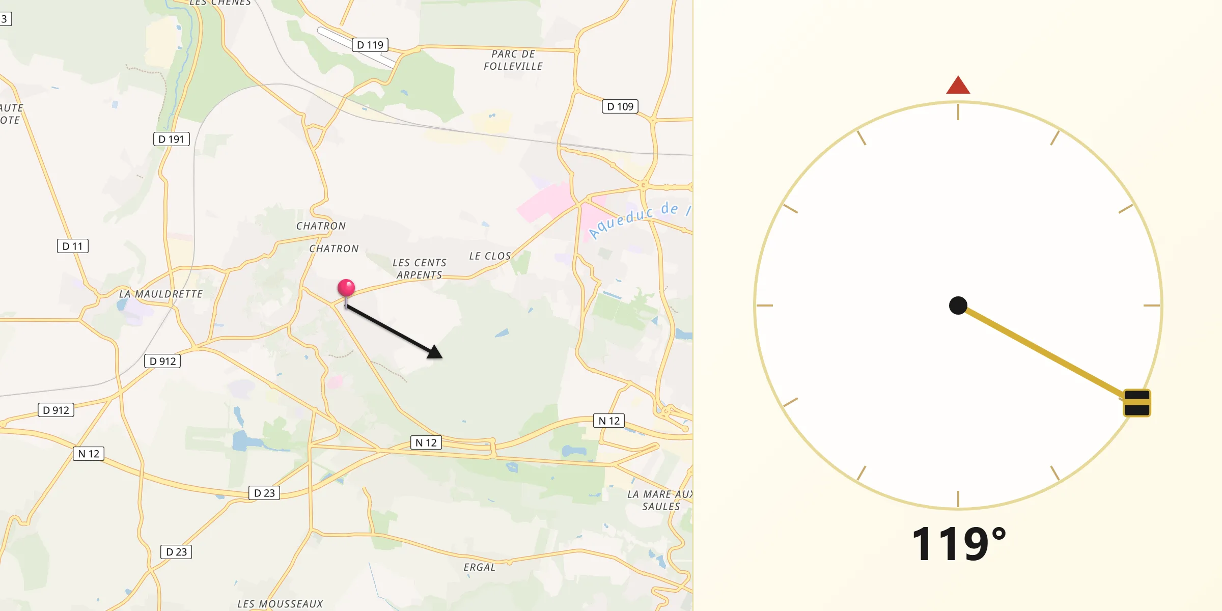 Direction vers la Qibla depuis Neauphle-le-Château