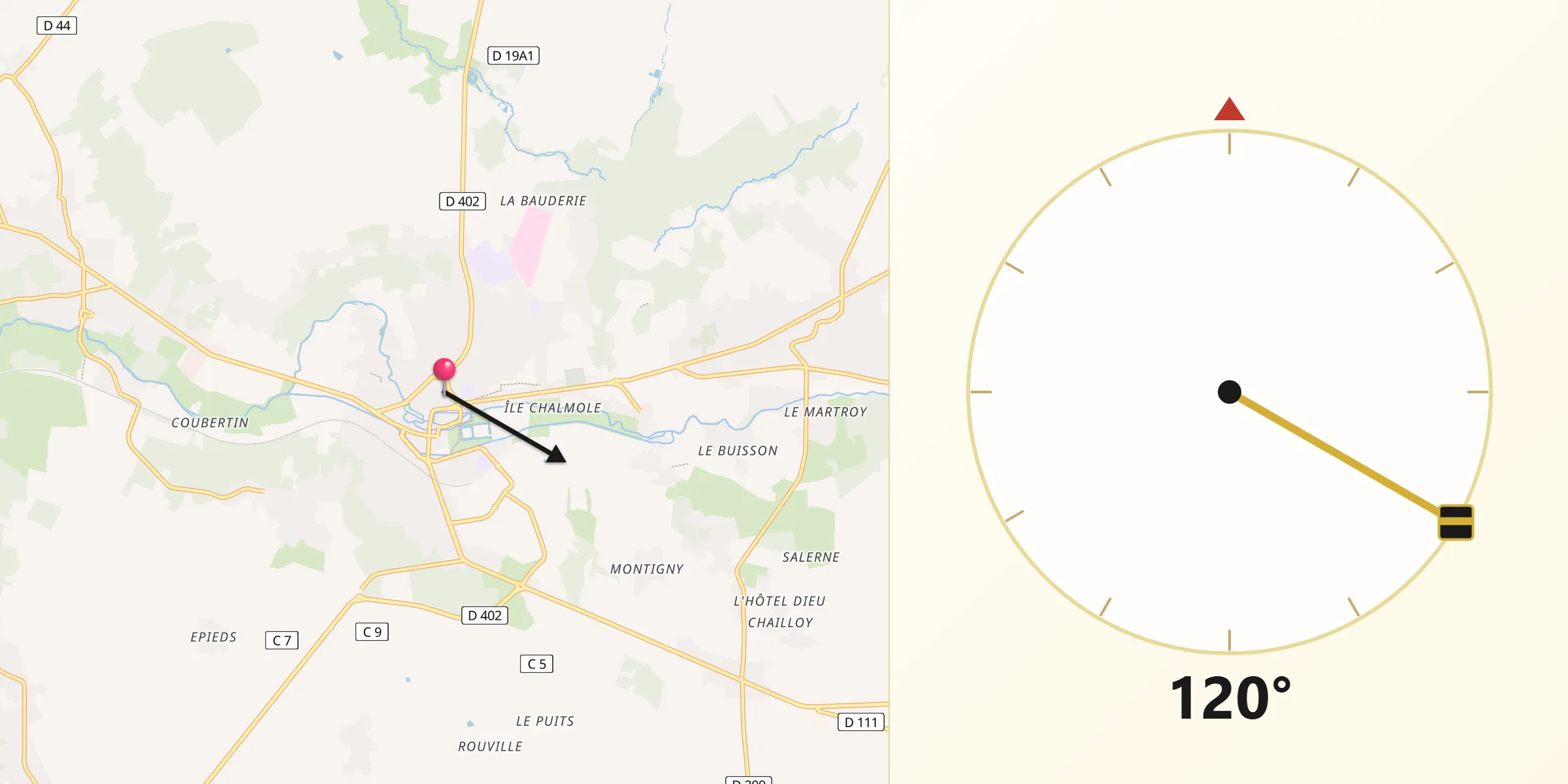 Direction vers la Qibla depuis Coulommiers