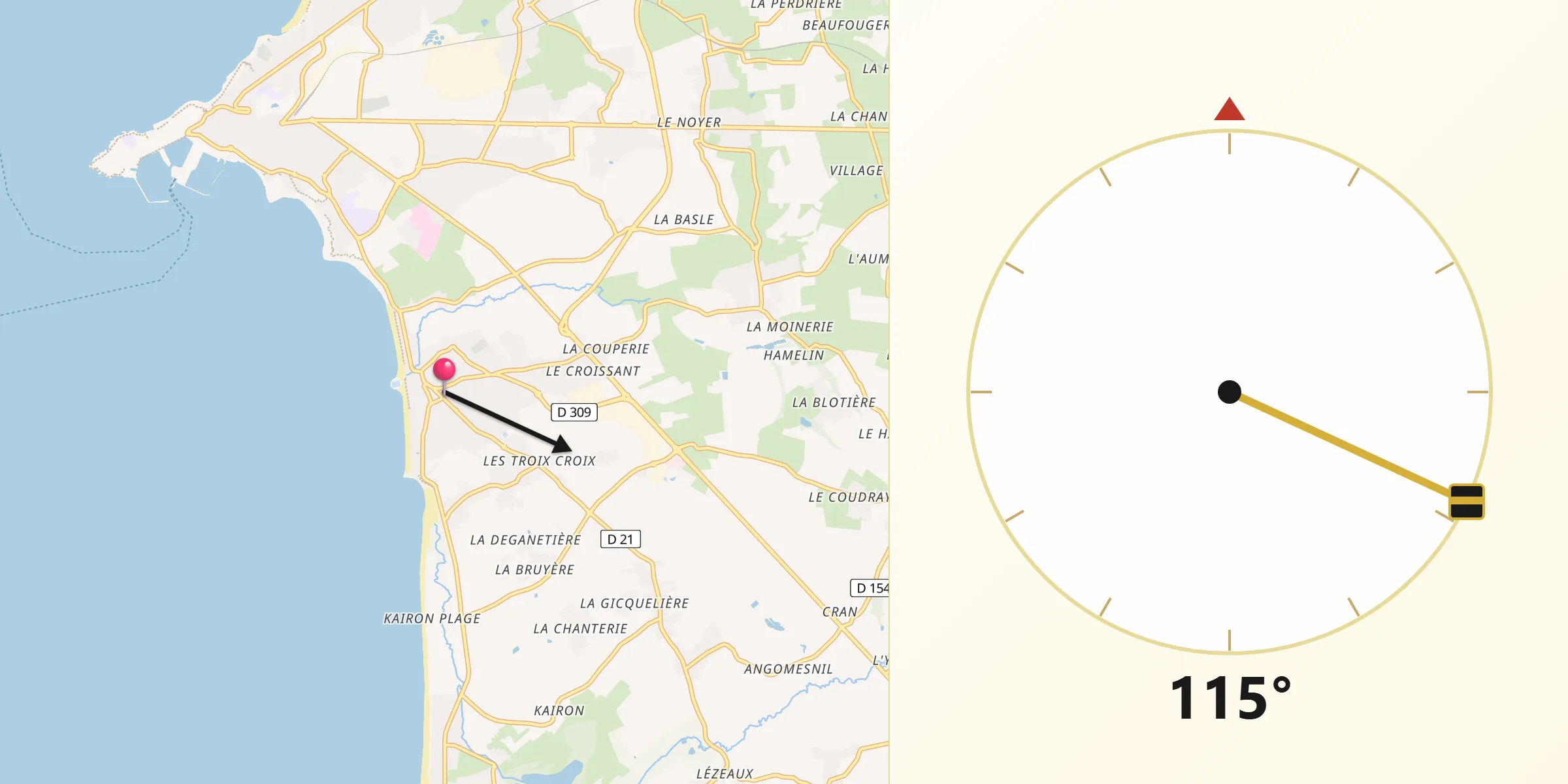 Direction vers la Qibla depuis Saint-Pair-sur-Mer