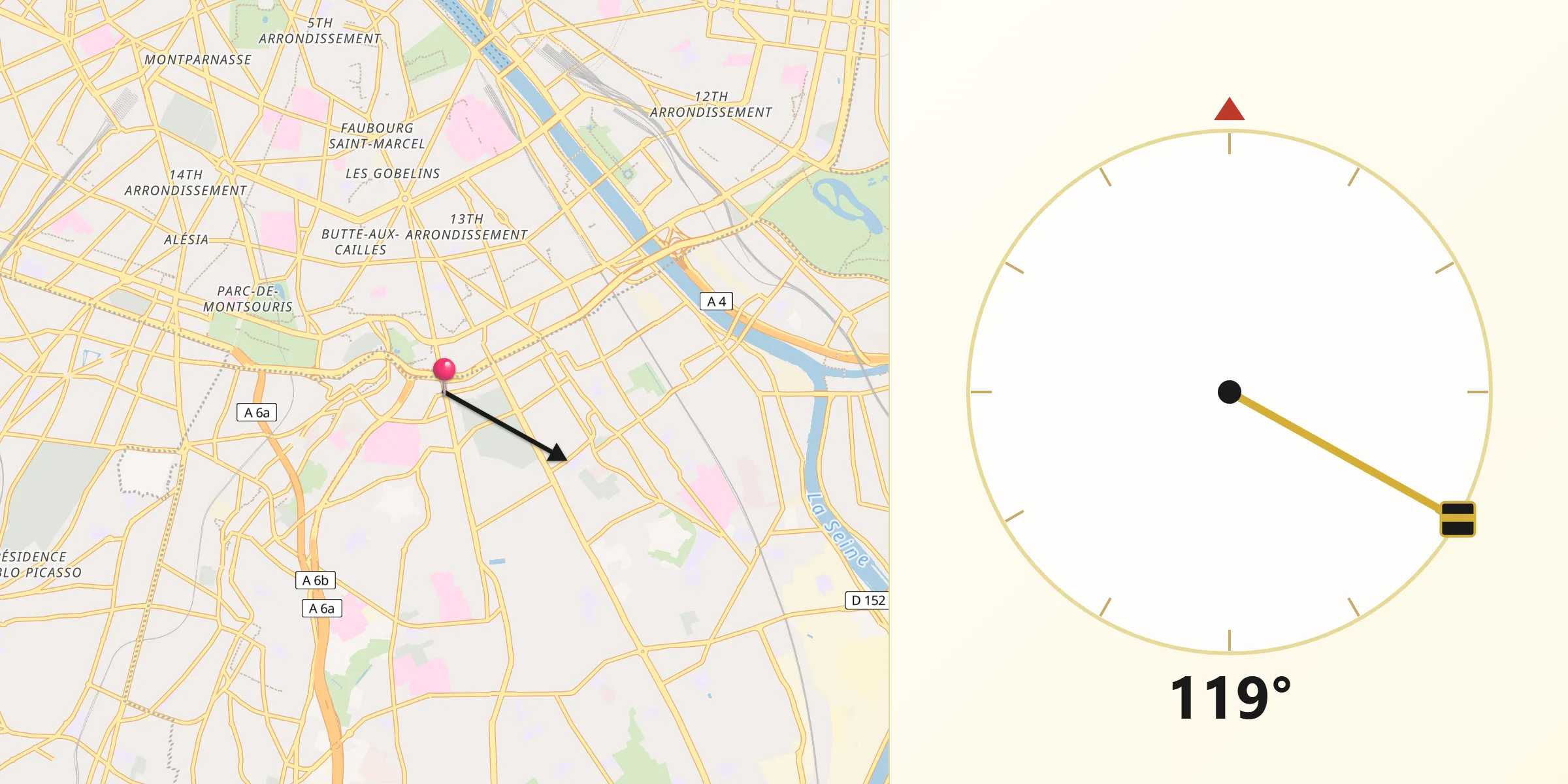 Direction vers la Qibla depuis Le Kremlin-Bicêtre