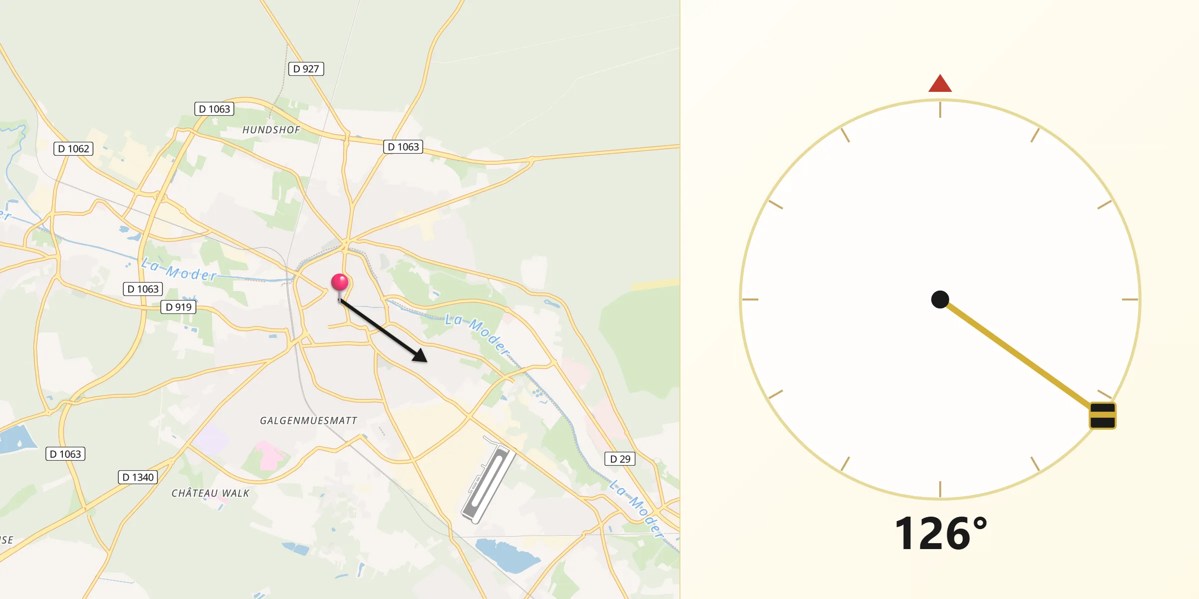 Direction vers la Qibla depuis Haguenau