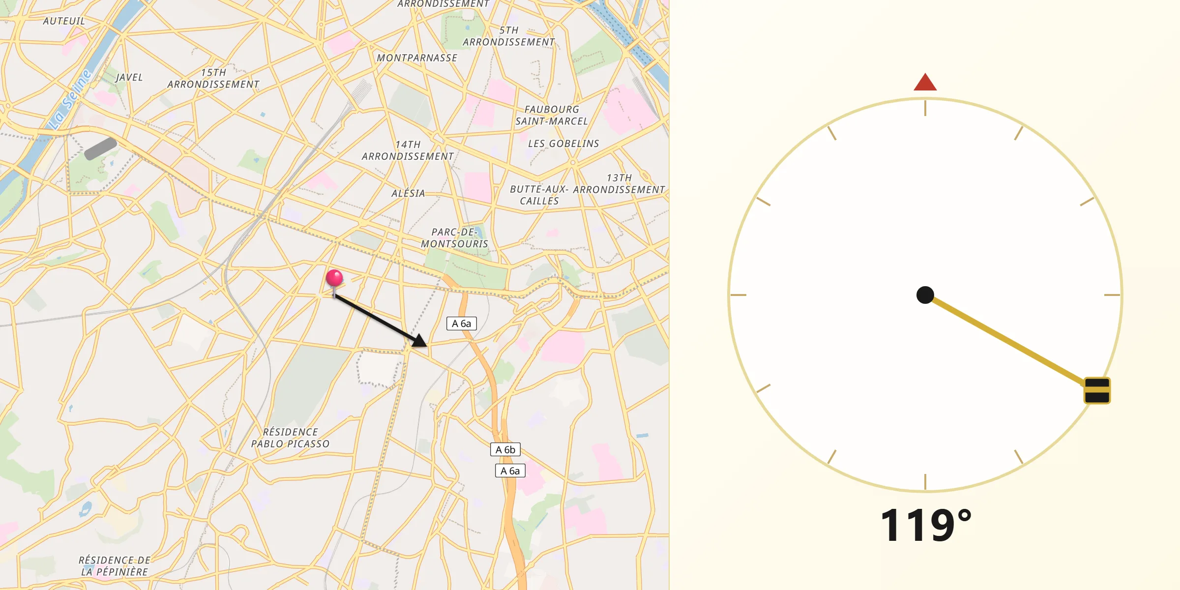 Direction vers la Qibla depuis Montrouge