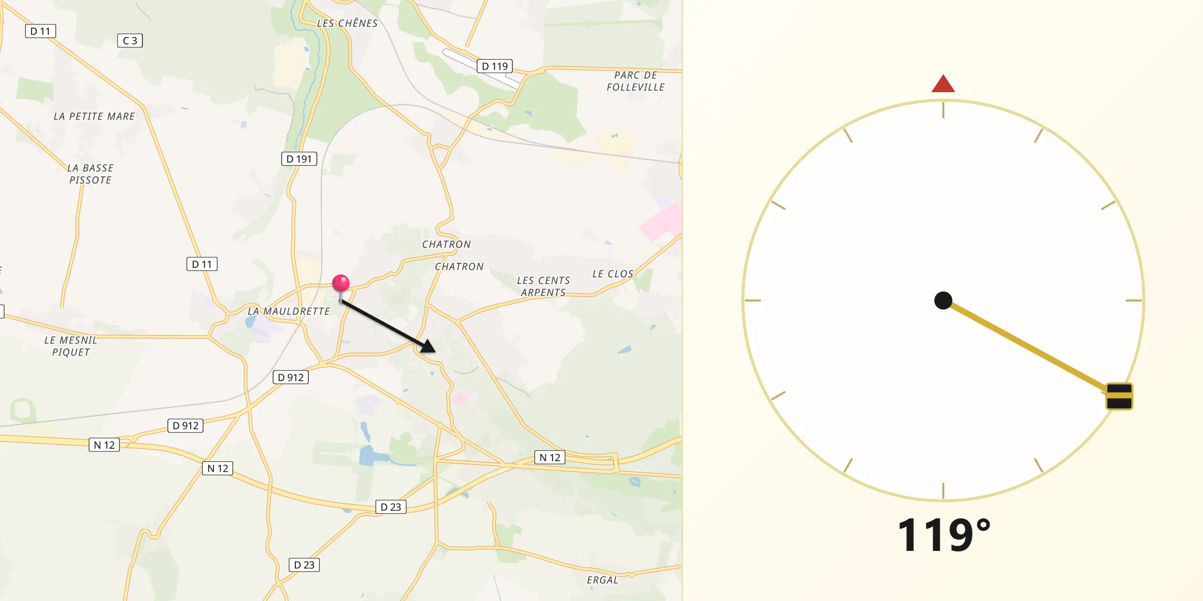 Direction vers la Qibla depuis Villiers-Saint-Fréderic