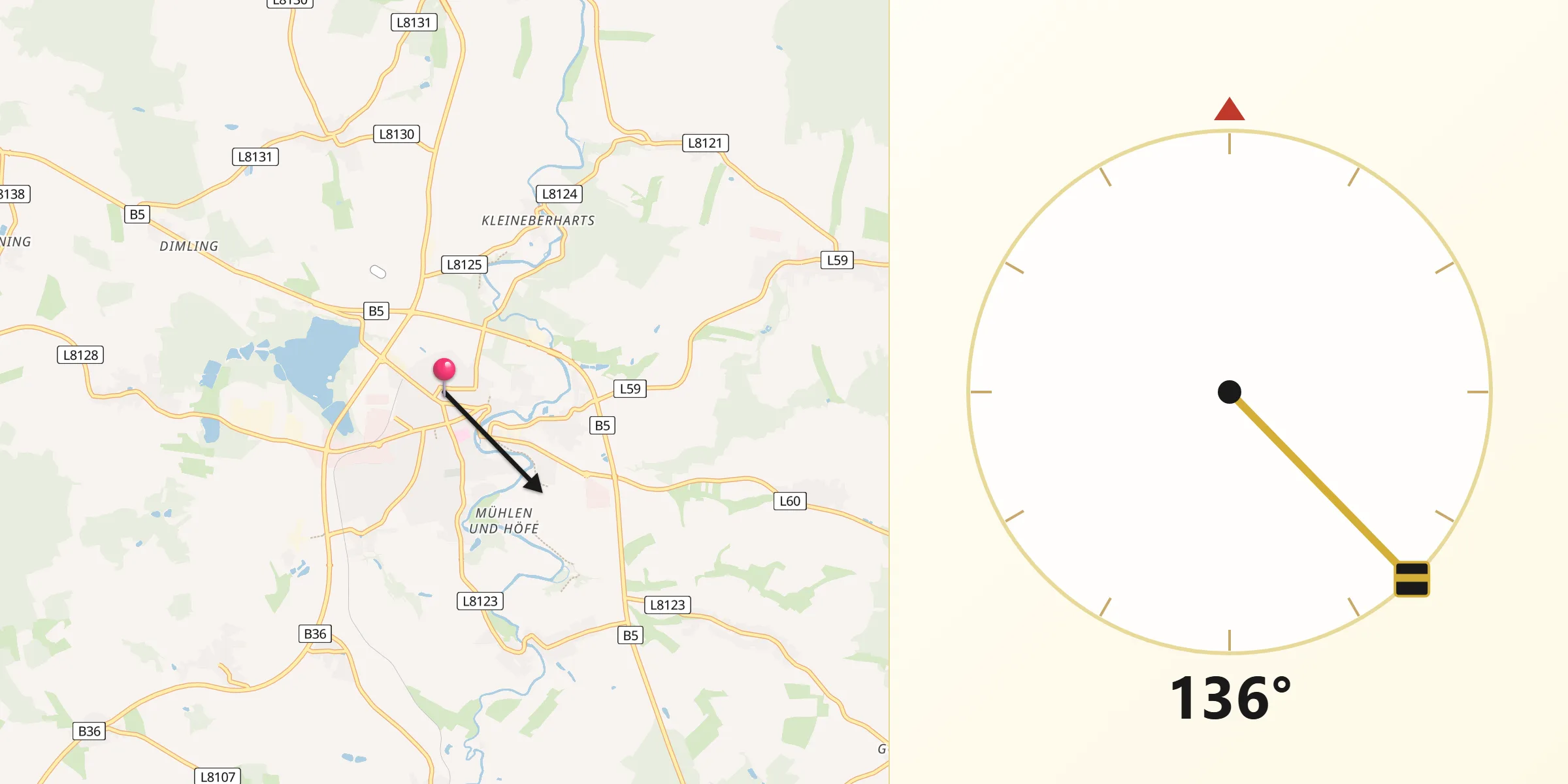Qibla-Richtung von Waidhofen an der Thaya