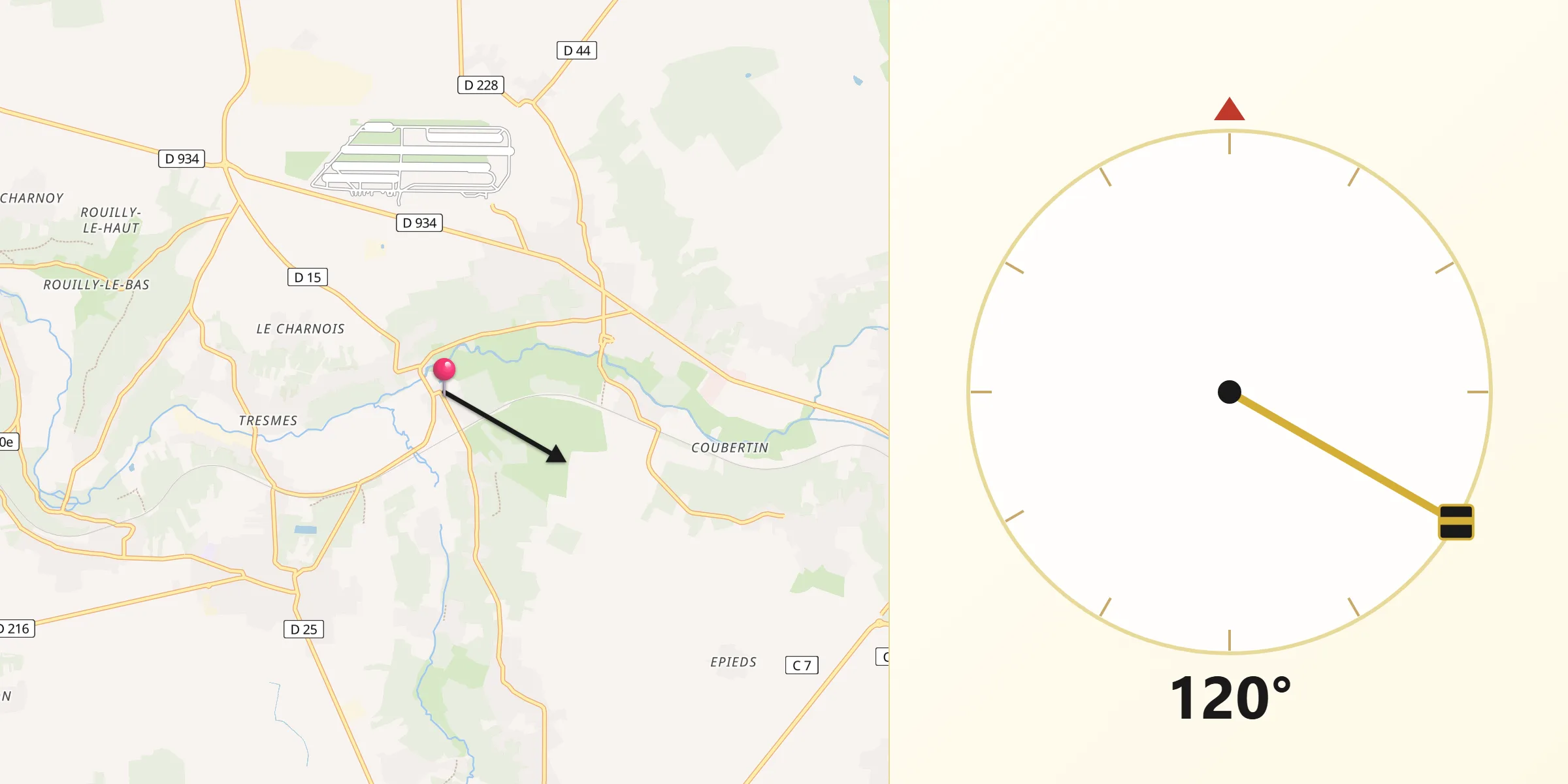 Direction vers la Qibla depuis Pommeuse
