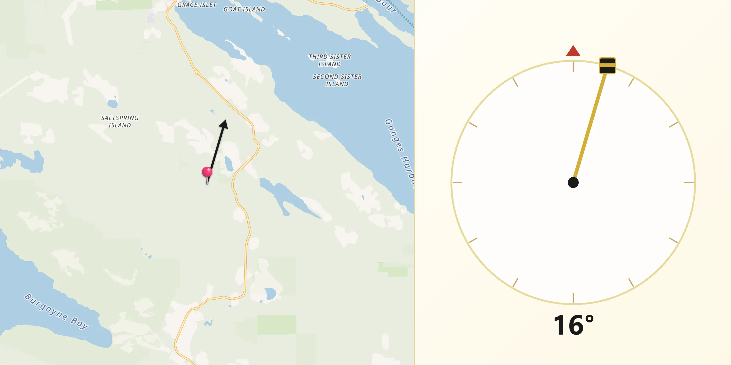Qibla Direction from Salt Spring Island