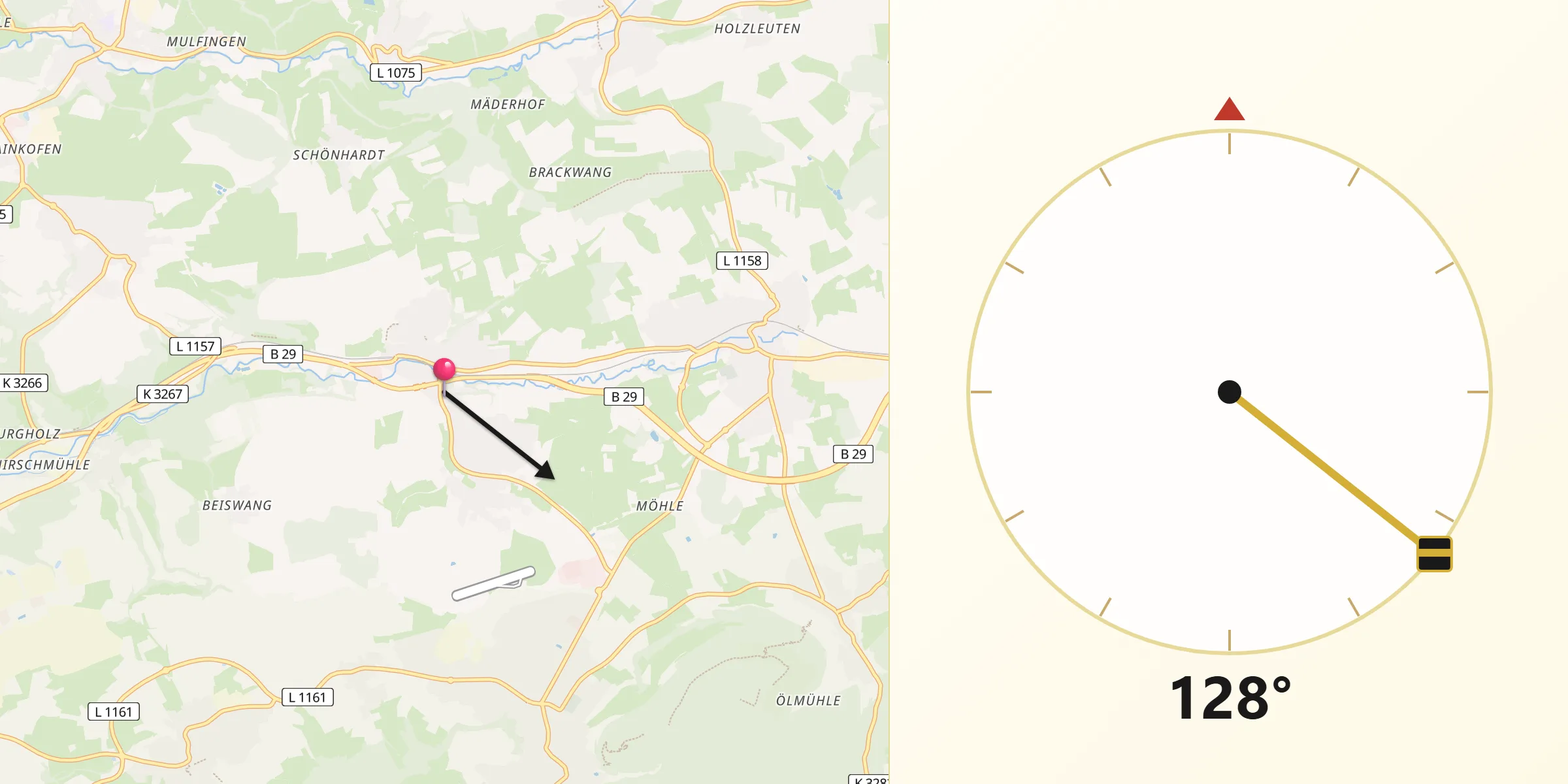 Qibla-Richtung von Böbingen an der Rems