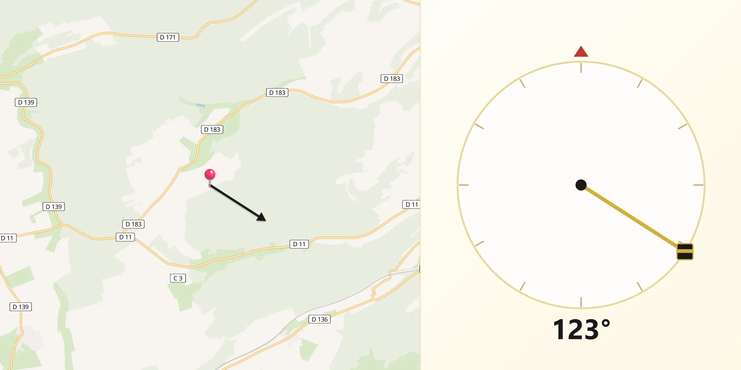 Direction vers la Qibla depuis Sampigny
