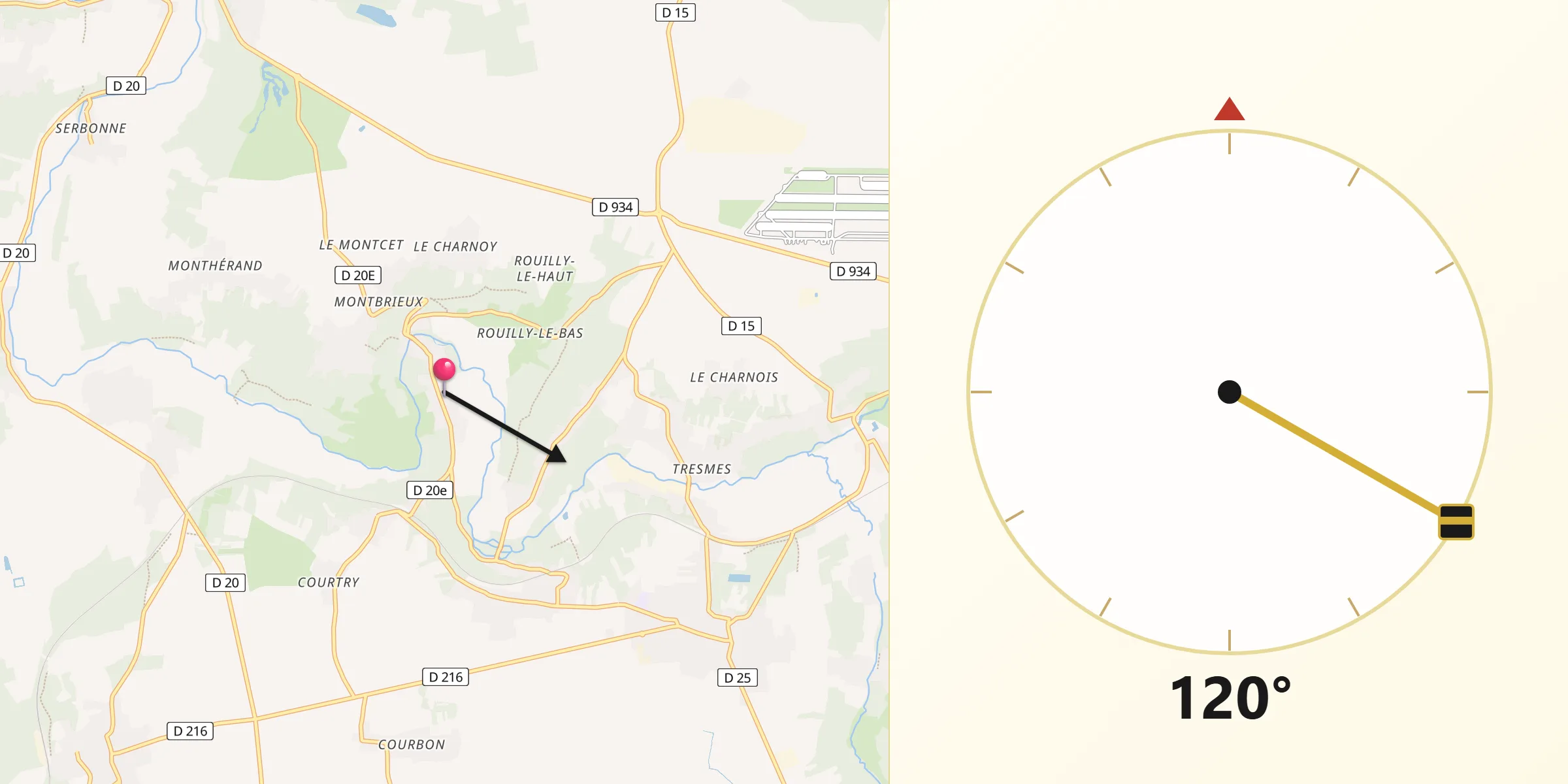 Direction vers la Qibla depuis Guérard