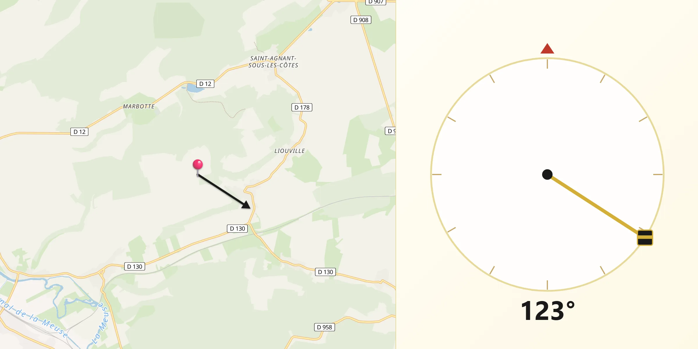 Direction vers la Qibla depuis Saint-Julien-sous-les-Côtes