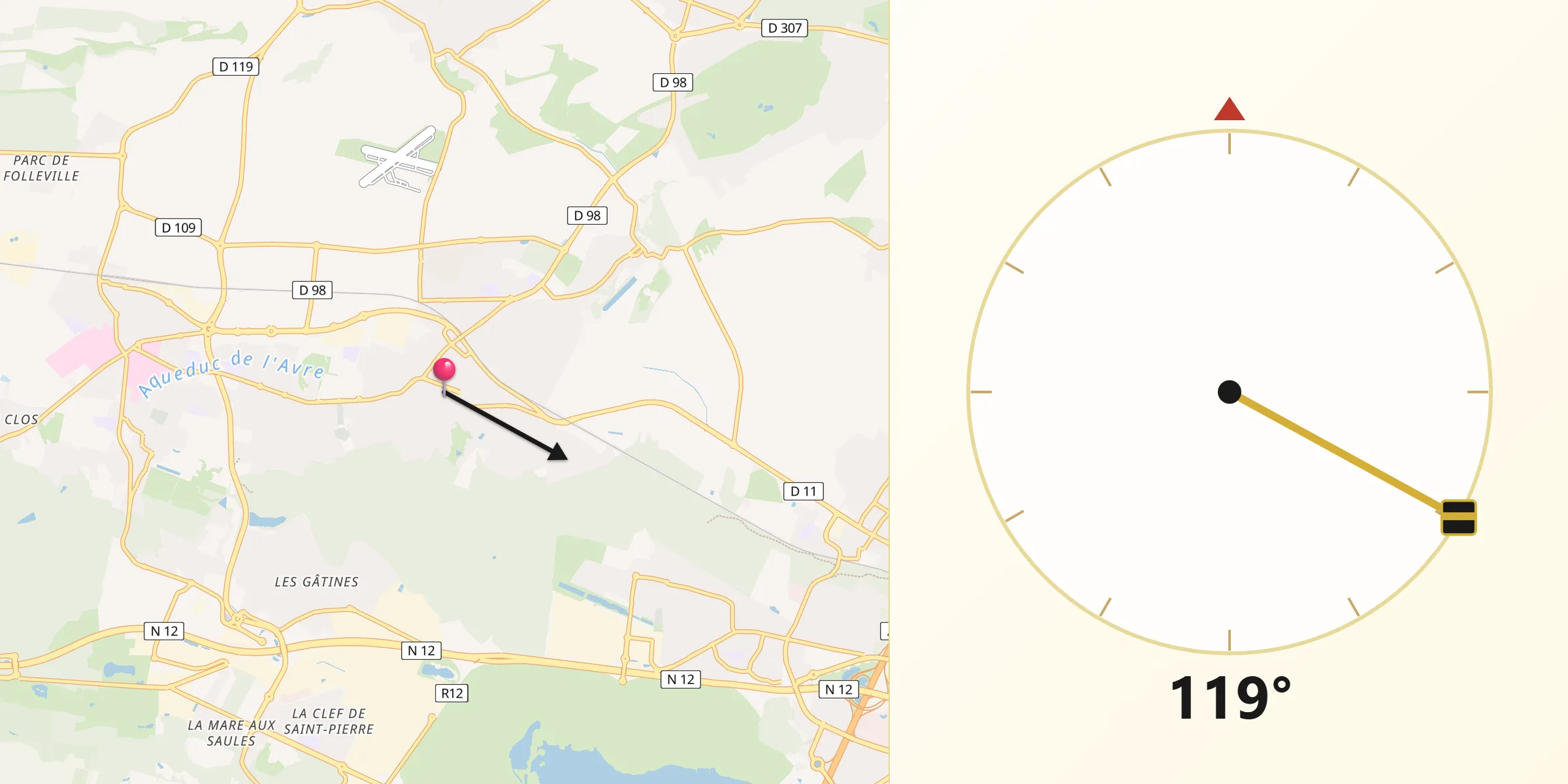 Direction vers la Qibla depuis Les Clayes-sous-Bois