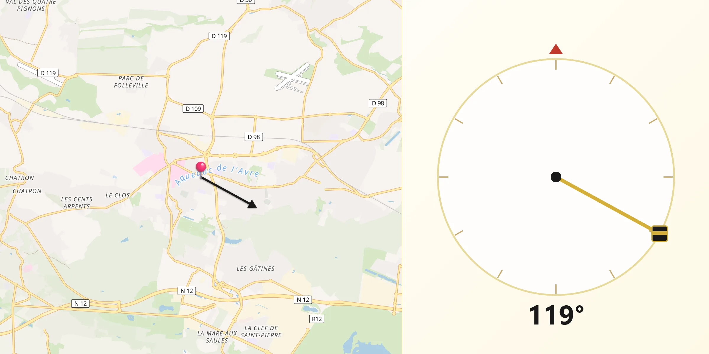 Direction vers la Qibla depuis Plaisir