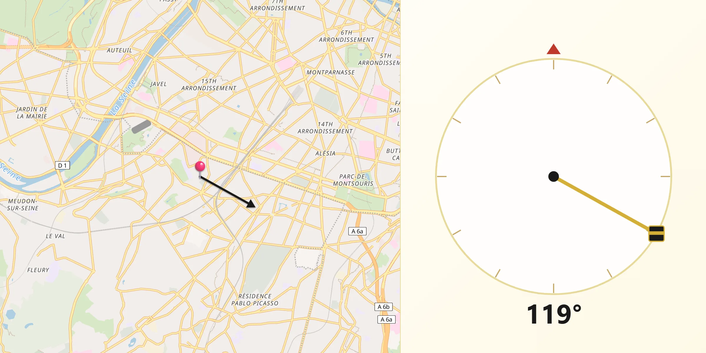 Direction vers la Qibla depuis Vanves