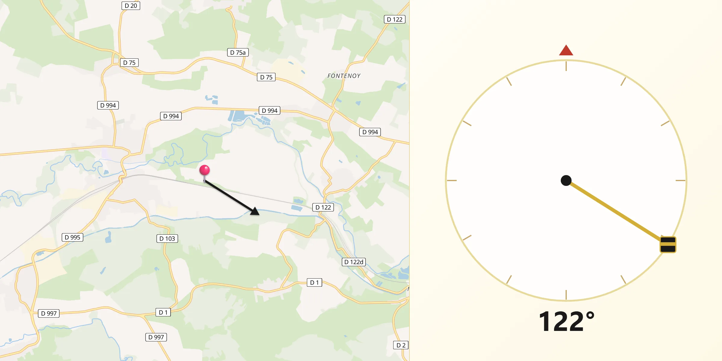 Direction vers la Qibla depuis Neuville-sur-Ornain