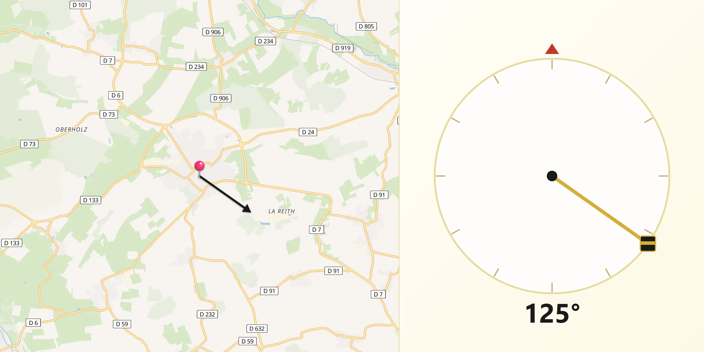 Direction vers la Qibla depuis Bouxwiller