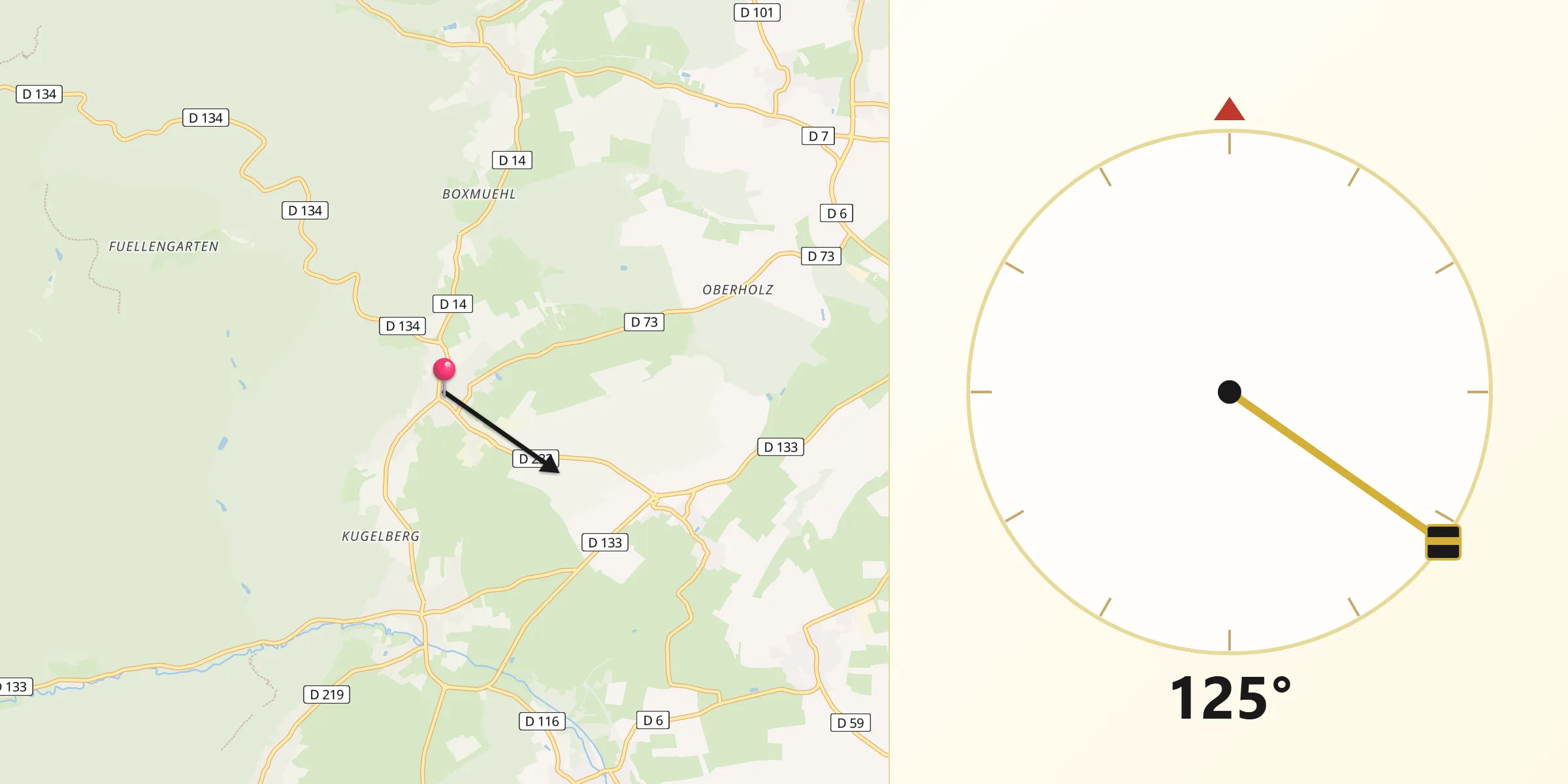 Direction vers la Qibla depuis Neuwiller-lès-Saverne