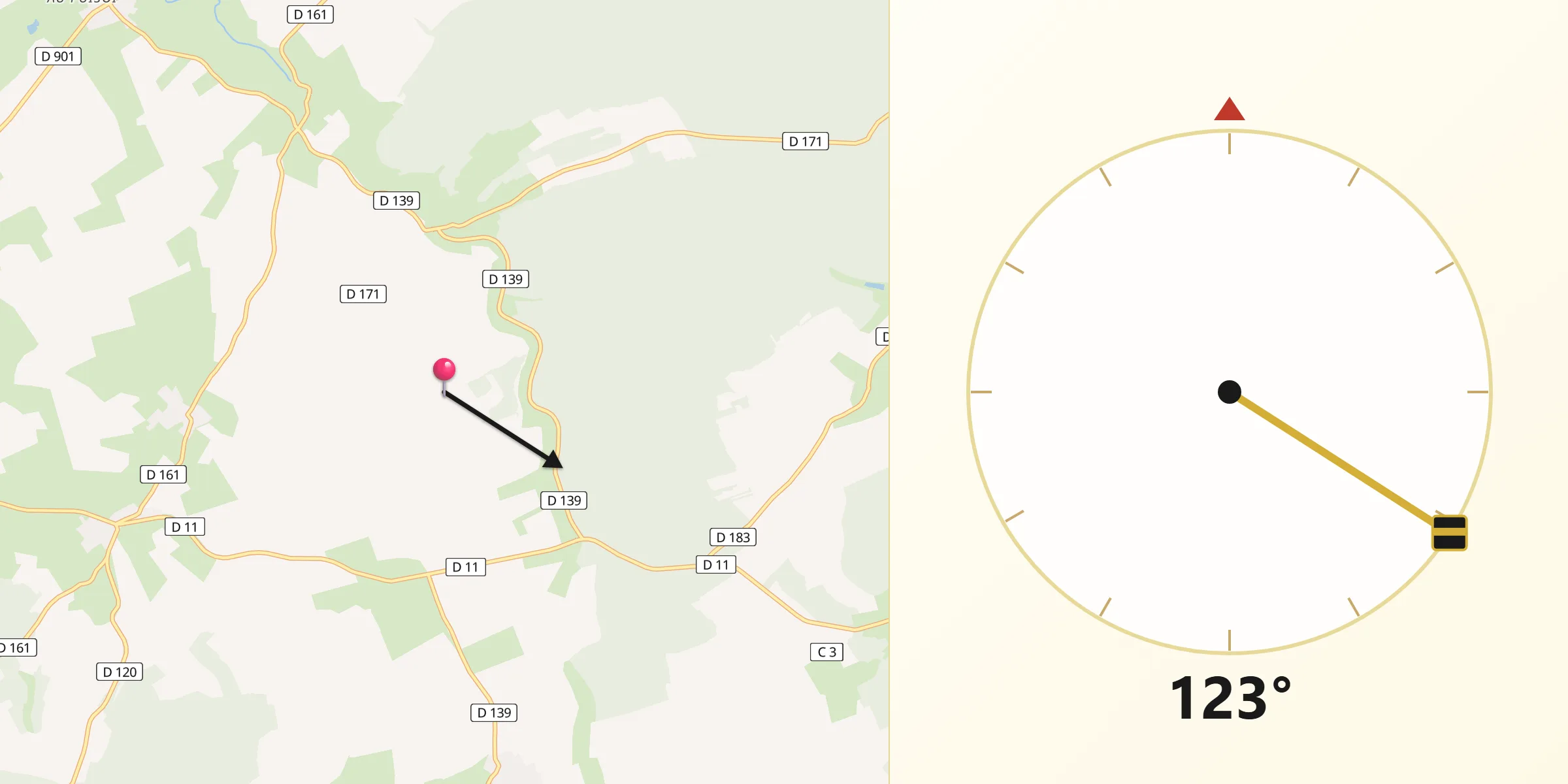 Direction vers la Qibla depuis Courcelles-en-Barrois