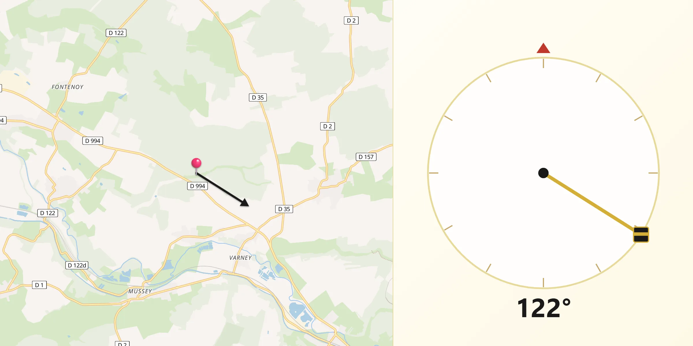 Direction vers la Qibla depuis Chardogne