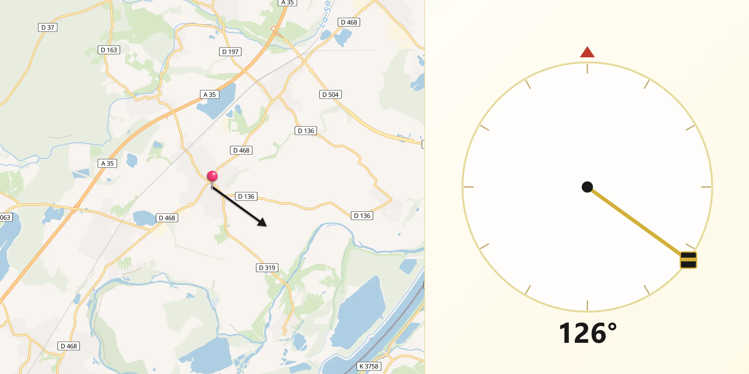 Direction vers la Qibla depuis Roeschwoog