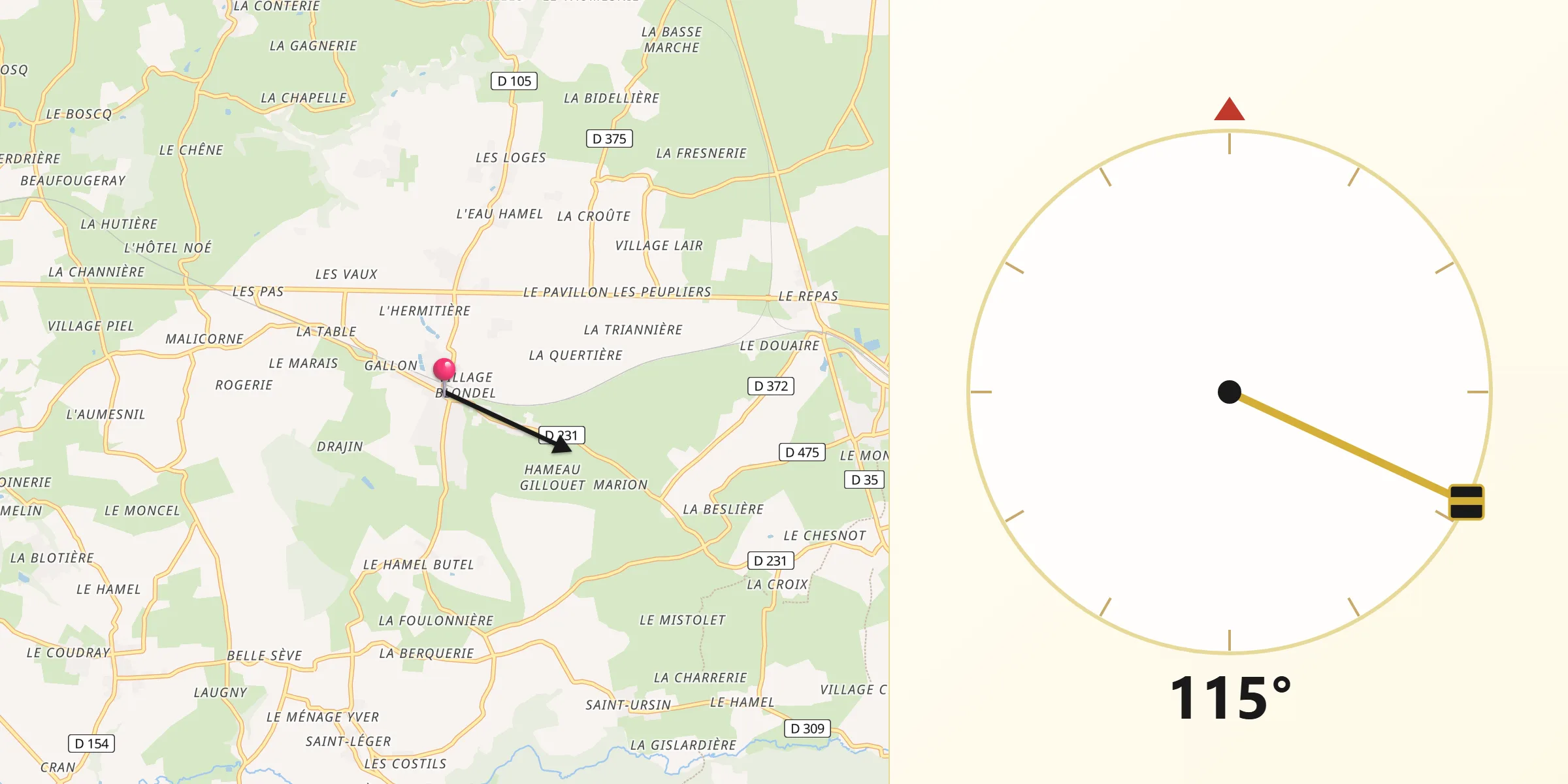 Direction vers la Qibla depuis Saint-Jean-des-Champs
