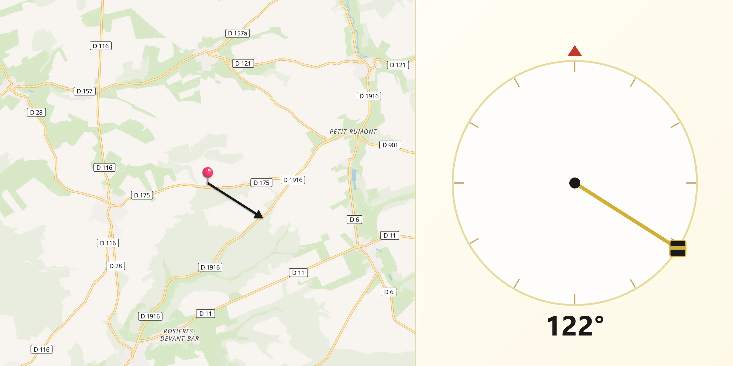 Direction vers la Qibla depuis Rumont