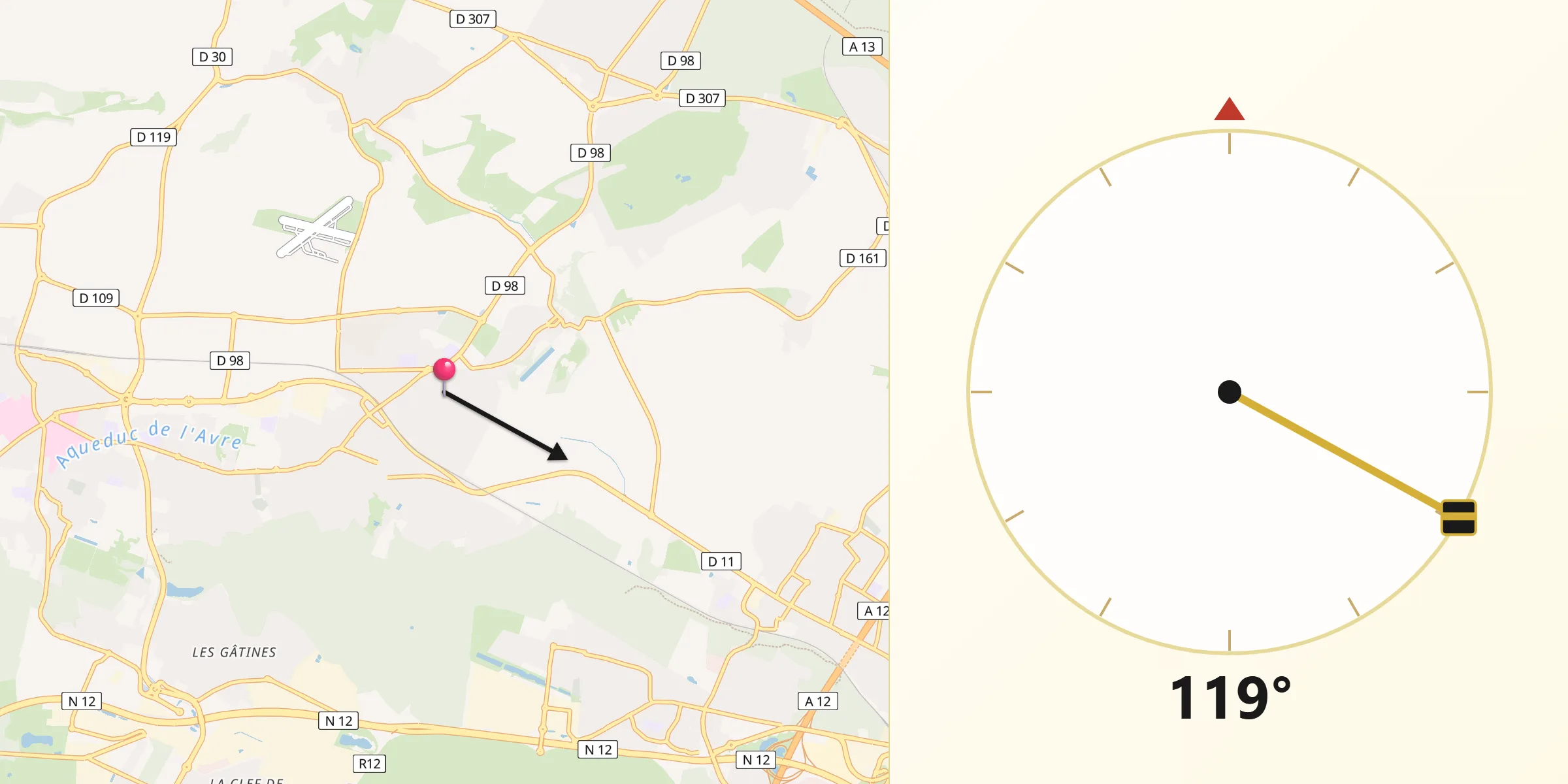 Direction vers la Qibla depuis Villepreux
