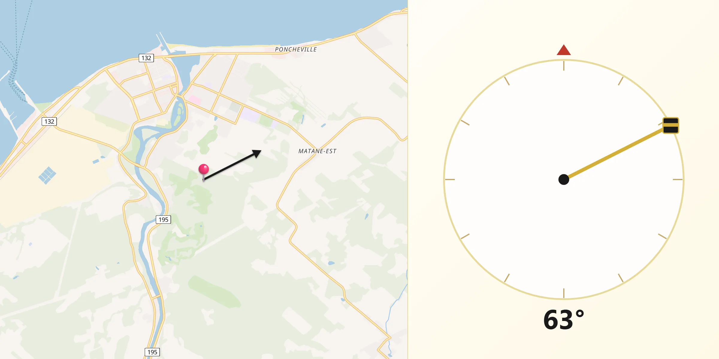 Qibla Direction from Matane